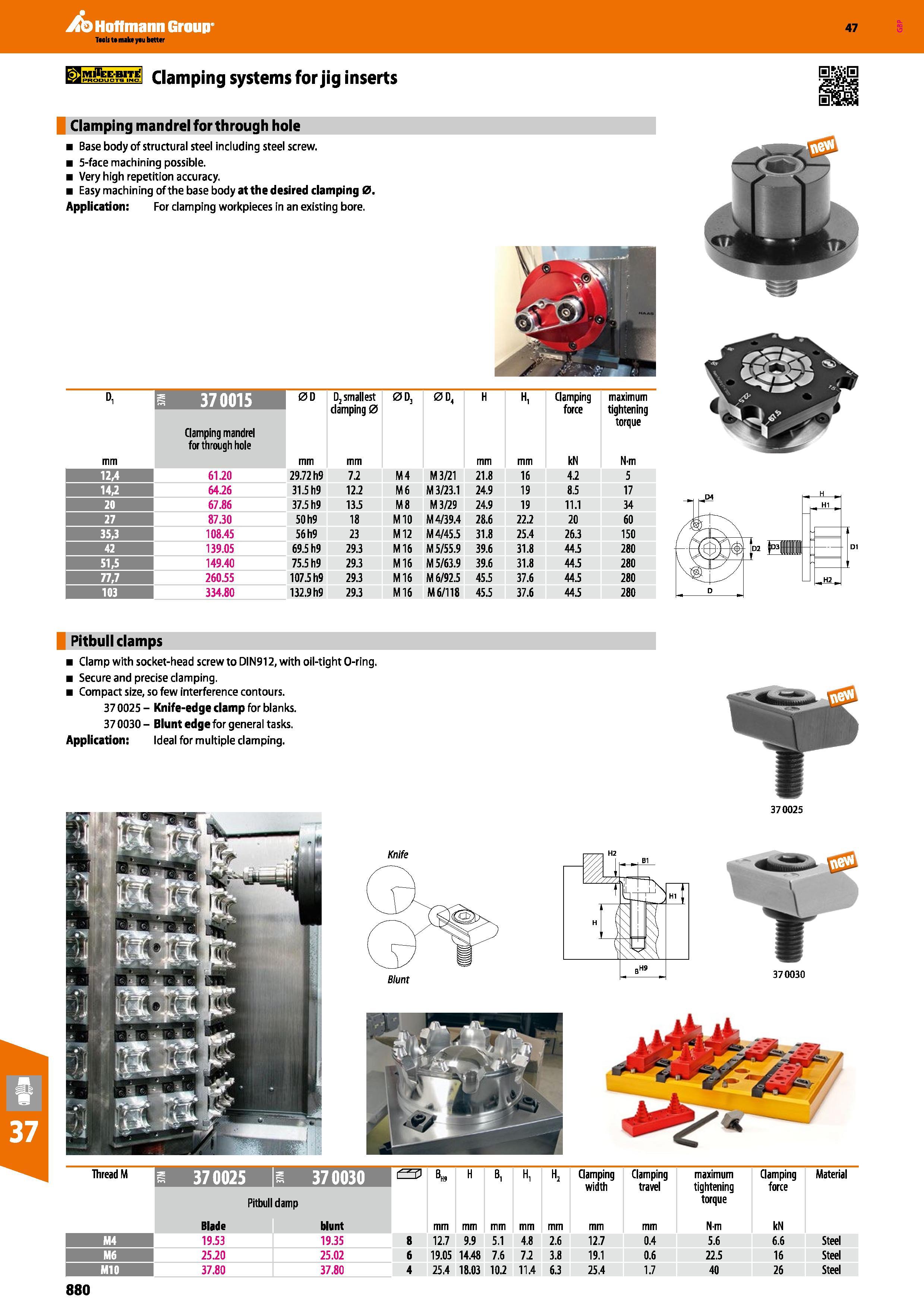 880 Clamping systems for jig inserts Clamping mandrel for through hole Base body of structural steel including steel screw 5-face machining possible Каталог HOFFMANN GROUP 2016 Станочный режущий и вспомогательный инструмент для металлорежущих универсальных станков центров и комплексов с ЧПУ Версия 47 Стр. 880