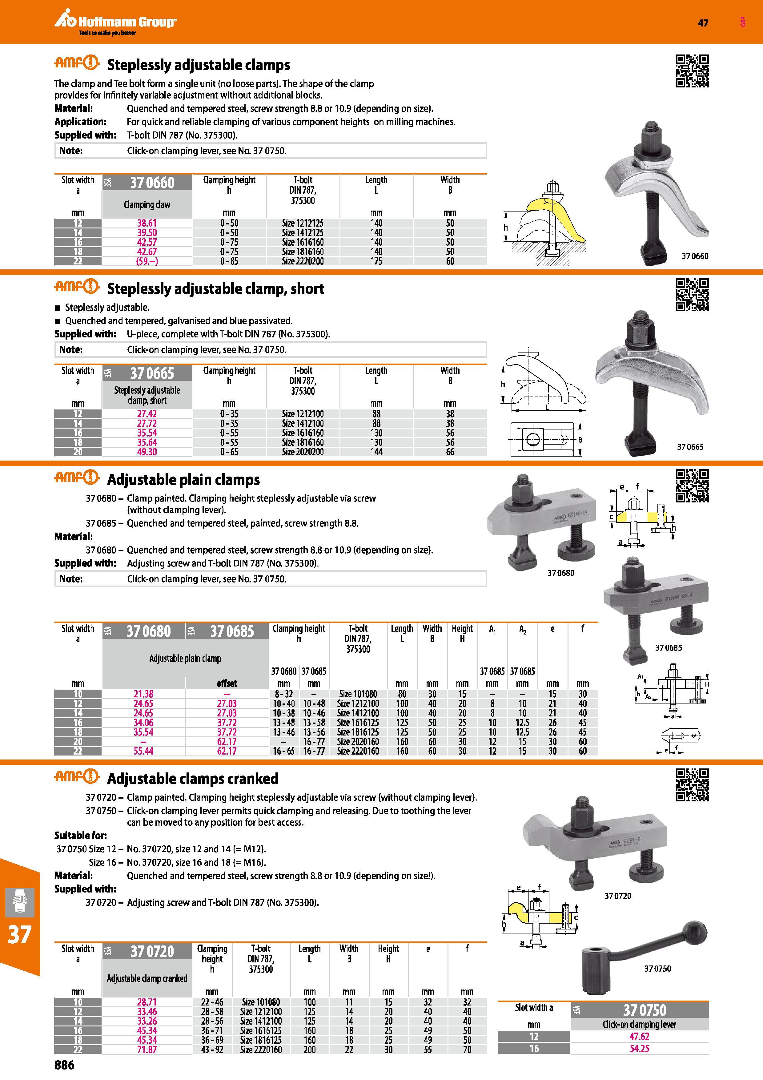 886 ib Hoffmann Group 47 Steplessly adjustable clamps The clamp and Tee bolt form a single unit (no loose parts) The shape of the clamp provides for Каталог HOFFMANN GROUP 2016 Станочный режущий и вспомогательный инструмент для металлорежущих универсальных станков центров и комплексов с ЧПУ Версия 47 Стр. 886