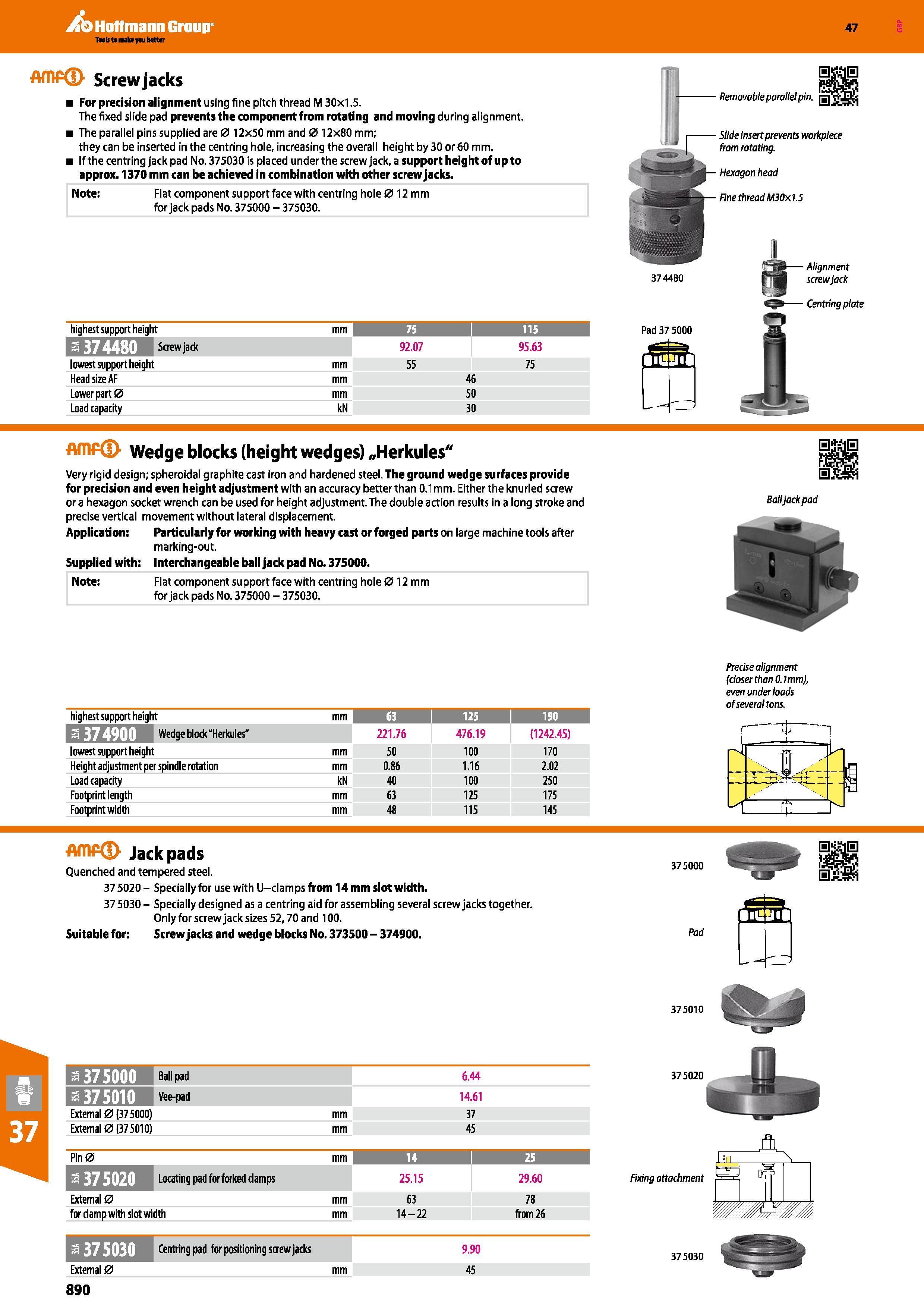 890 Hoffmann Group 47 Screw jacks For precision alignment using fine pitch thread M 30x1 5 The fixed slide pad prevents the component from rotating a Каталог HOFFMANN GROUP 2016 Станочный режущий и вспомогательный инструмент для металлорежущих универсальных станков центров и комплексов с ЧПУ Версия 47 Стр. 890