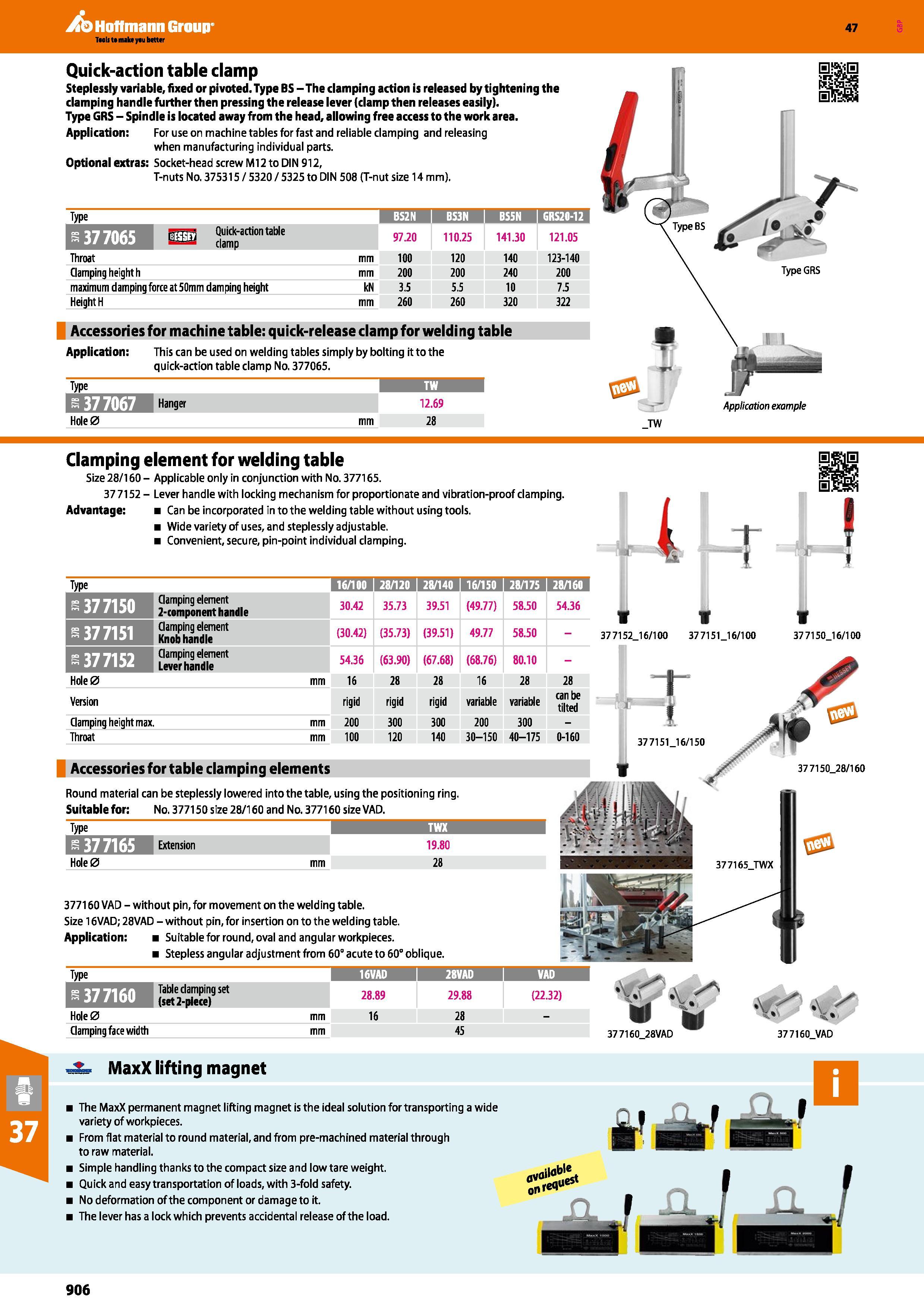 906 Hoffmann Group 47 Quick-action table clamp Steplessly variable, fixed or pivoted Type BS - The clamping action is released by tightening the clam Каталог HOFFMANN GROUP 2016 Станочный режущий и вспомогательный инструмент для металлорежущих универсальных станков центров и комплексов с ЧПУ Версия 47 Стр. 906