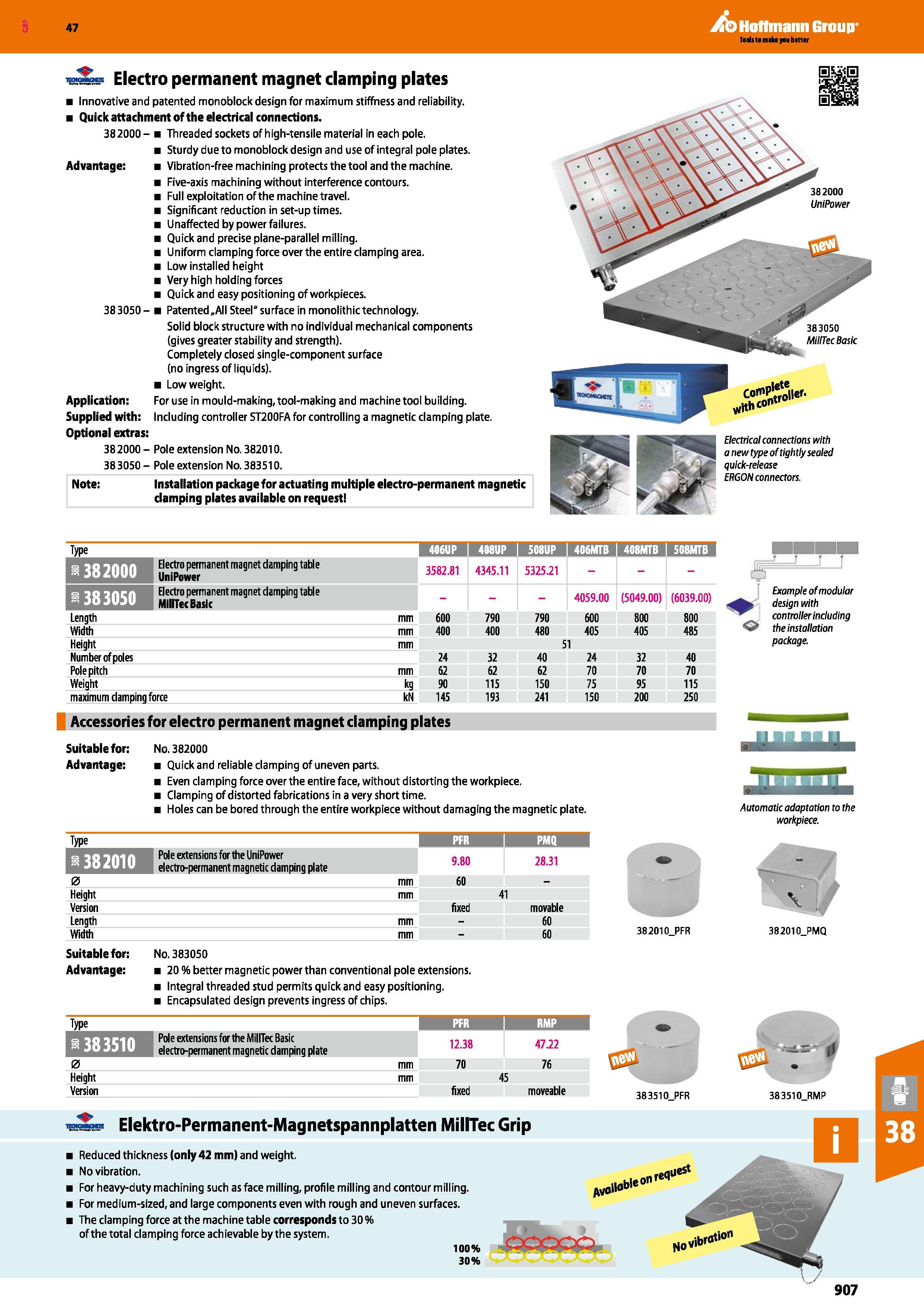 907 Hoffmann Group 47 Advantage: S Electro permanent magnet clamping plates Innovative and patented monoblock design for maximum stiffness and reliab Каталог HOFFMANN GROUP 2016 Станочный режущий и вспомогательный инструмент для металлорежущих универсальных станков центров и комплексов с ЧПУ Версия 47 Стр. 907