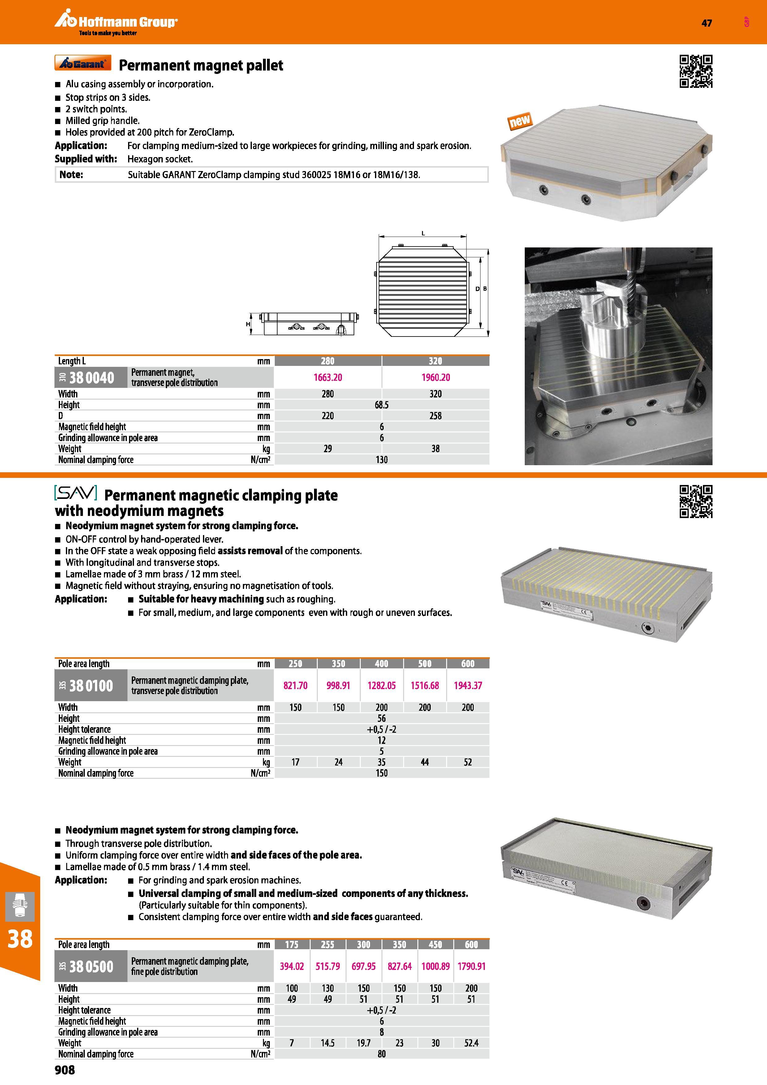 908 Hoffmann Group 47 Permanent magnet pallet Alu casing assembly or incorporation Stop strips on 3 sides 2 switch points Milled grip handle Holes pr Каталог HOFFMANN GROUP 2016 Станочный режущий и вспомогательный инструмент для металлорежущих универсальных станков центров и комплексов с ЧПУ Версия 47 Стр. 908