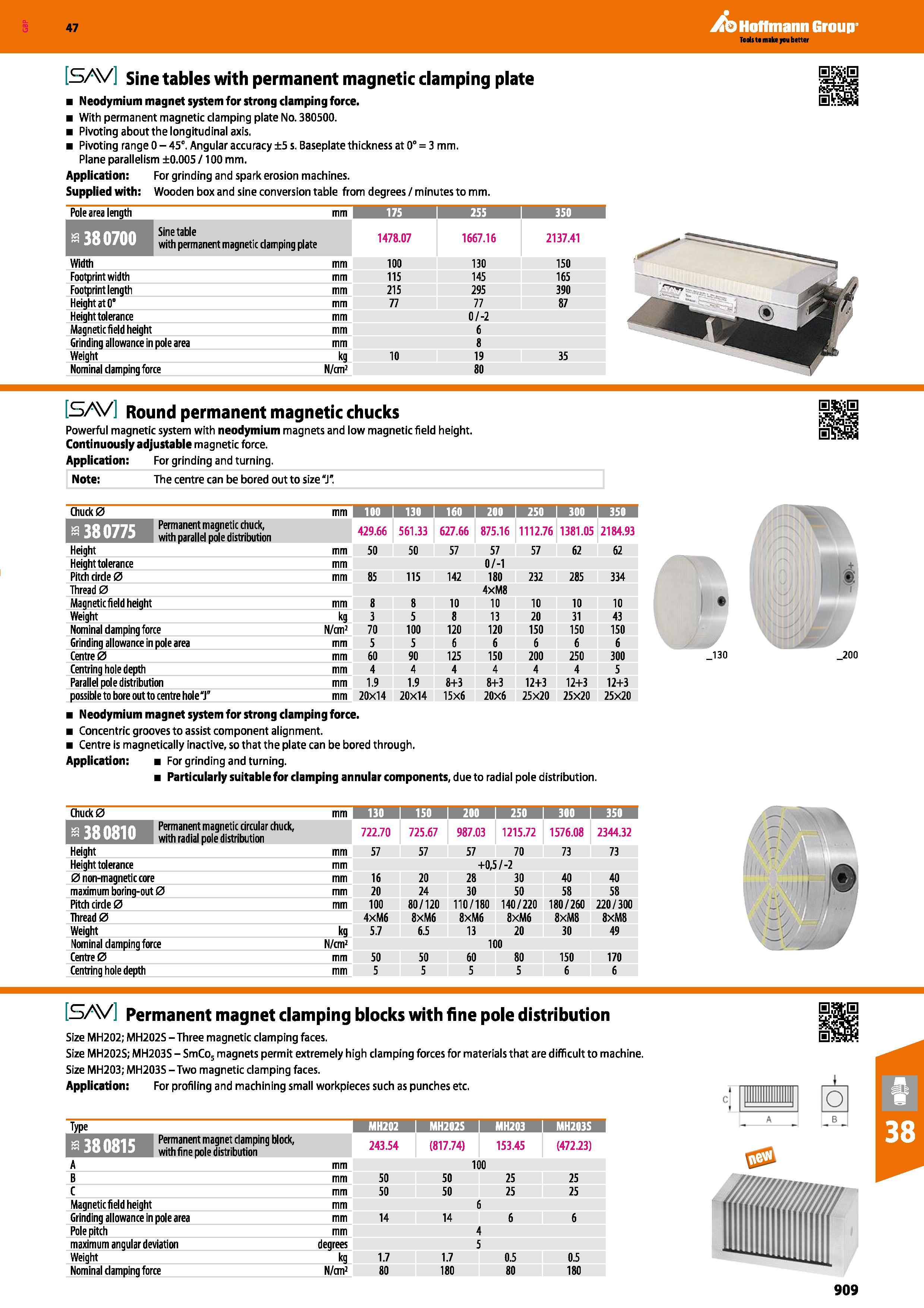 909 Hoffmann Group 47 S/V Sine tables with permanent magnetic clamping plate Neodymium magnet system for strong clamping force With permanent magneti Каталог HOFFMANN GROUP 2016 Станочный режущий и вспомогательный инструмент для металлорежущих универсальных станков центров и комплексов с ЧПУ Версия 47 Стр. 909