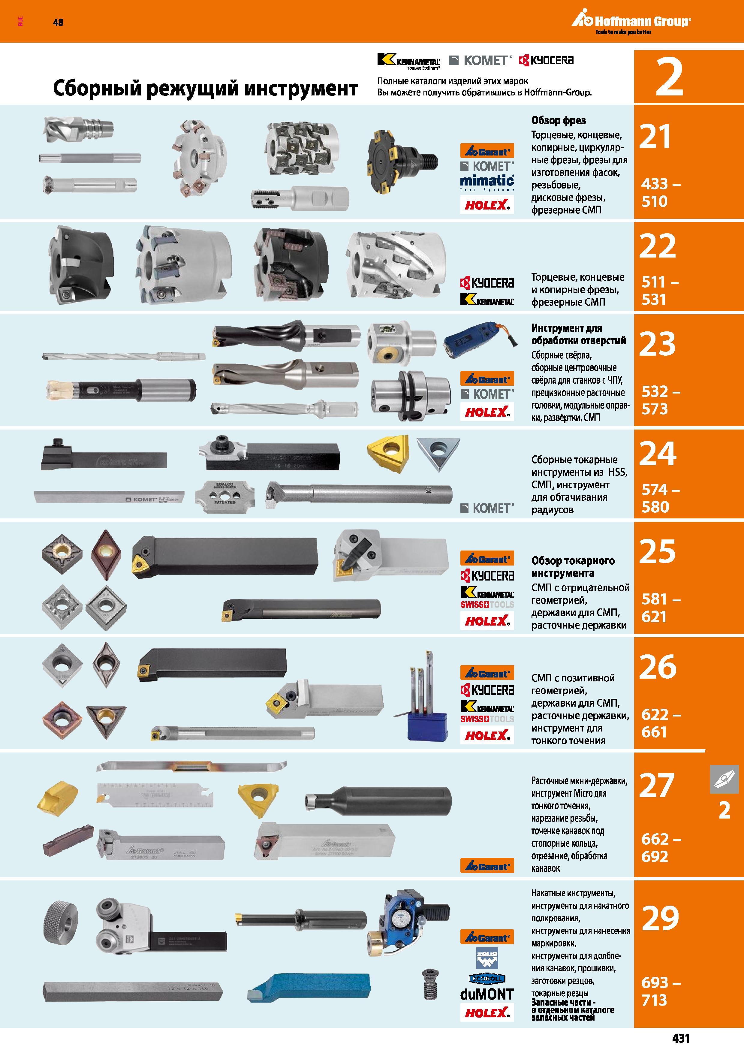 431 48 ЛЬ Hoffmann Group 21 433- 510 22 511 -531 23 532- 573 24 574- 580 25 581 -621 jfcGarant flKUOCERa EUkehnameim swissn Holex Обзор токарного инструме Каталог HOFFMANN GROUP 2017 Инструмент режущий и вспомогательный для металлорежущих промышленных станков Резцы токарные Концевые твердосплавные фрезы Зажимные патроны Стр. 431