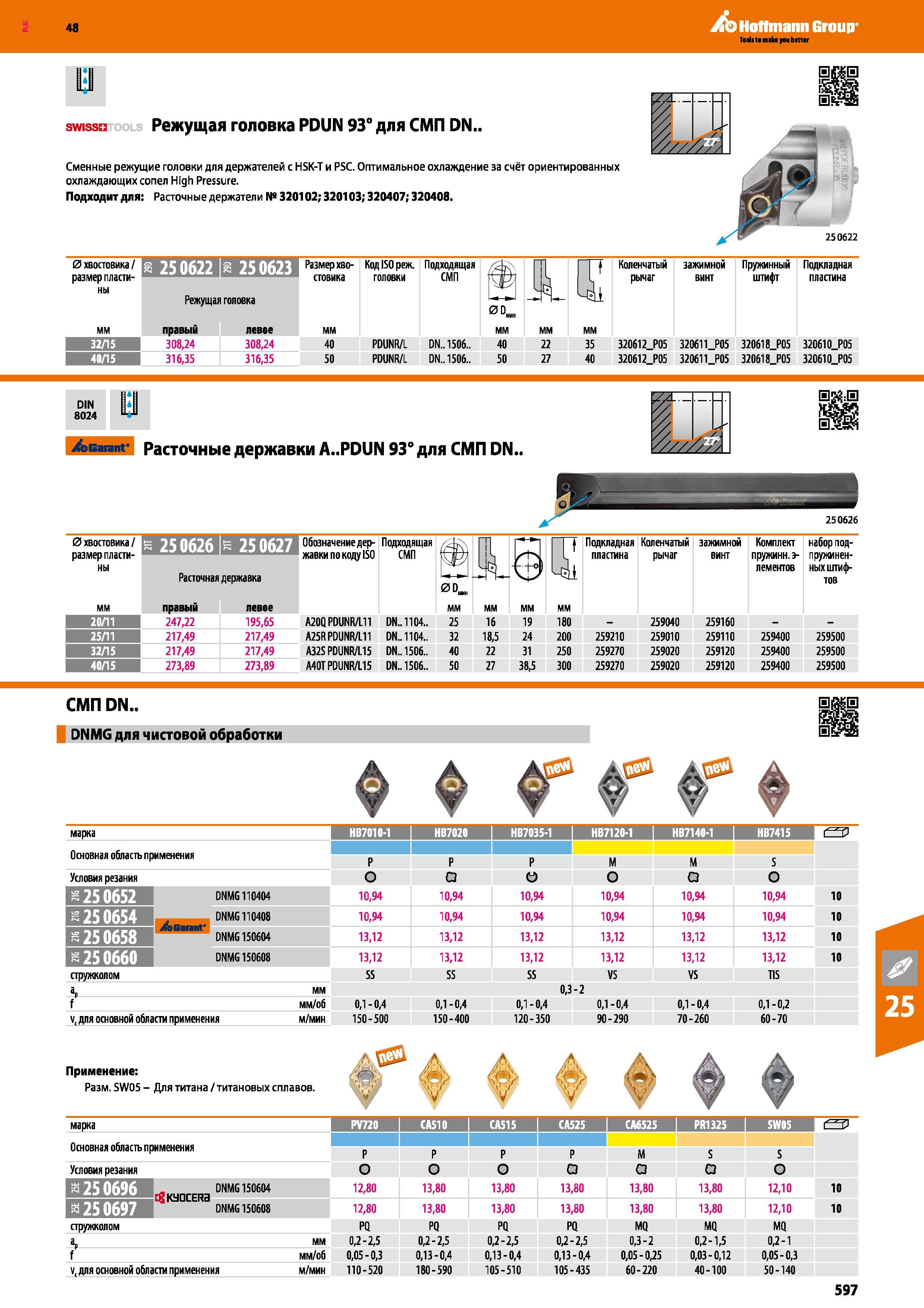 597 48 Hoffmann Group swiss Режущая головка PDUN 93° для СМП DN Сменные режущие головки для держателей с MSK-T и PSC Оптимальное охлаждение за счёт ориент Каталог HOFFMANN GROUP 2017 Инструмент режущий и вспомогательный для металлорежущих промышленных станков Резцы токарные Концевые твердосплавные фрезы Зажимные патроны Стр. 597