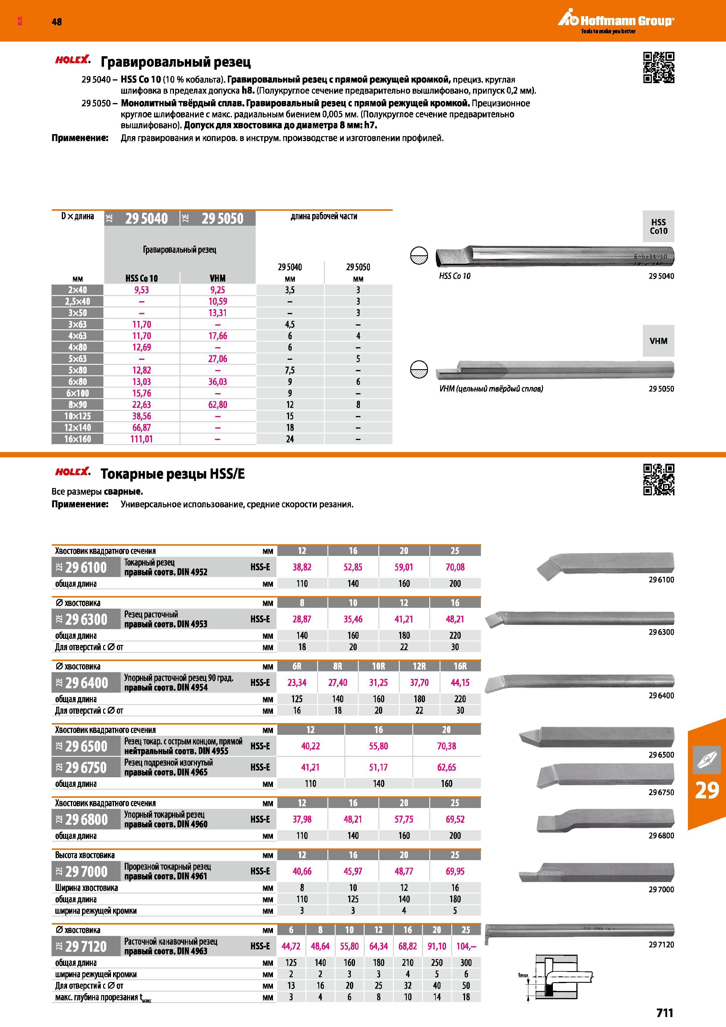 711 48 Hoffmann Group holex Гравировальный резец 29 5040 - HSS Со 10 (10 % кобальта) Гравировальный резец с прямой режущей кромкой, прециз круглая шлифовк Каталог HOFFMANN GROUP 2017 Инструмент режущий и вспомогательный для металлорежущих промышленных станков Резцы токарные Концевые твердосплавные фрезы Зажимные патроны Стр. 711