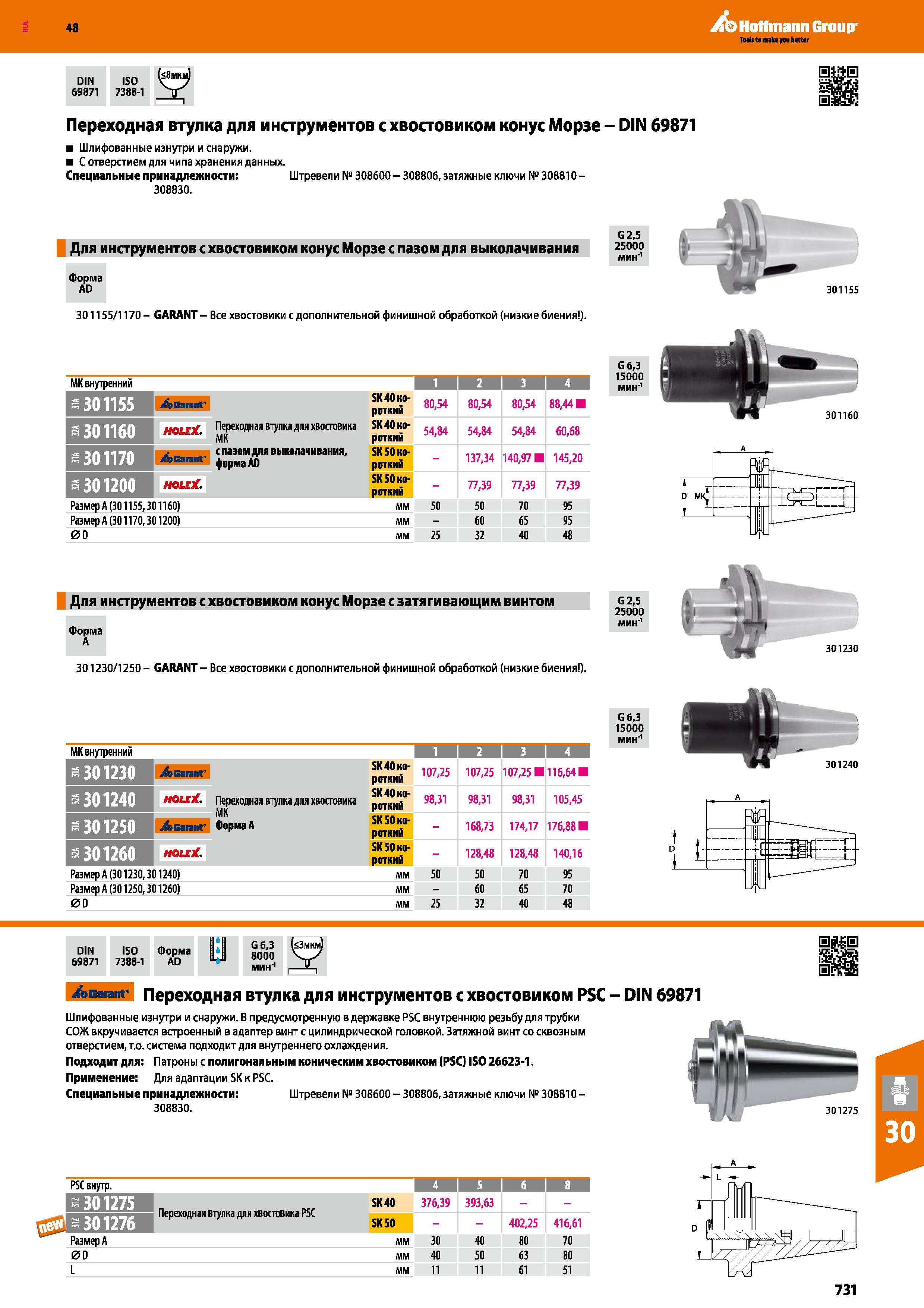 731 48 Hoffmann Group DIN 69871 ISO 7388-1 Переходная втулка для инструментов с хвостовиком конус Морзе - DIN 69871 Шлифованные изнутри и снаружи С отверс Каталог HOFFMANN GROUP 2017 Инструмент режущий и вспомогательный для металлорежущих промышленных станков Резцы токарные Концевые твердосплавные фрезы Зажимные патроны Стр. 731