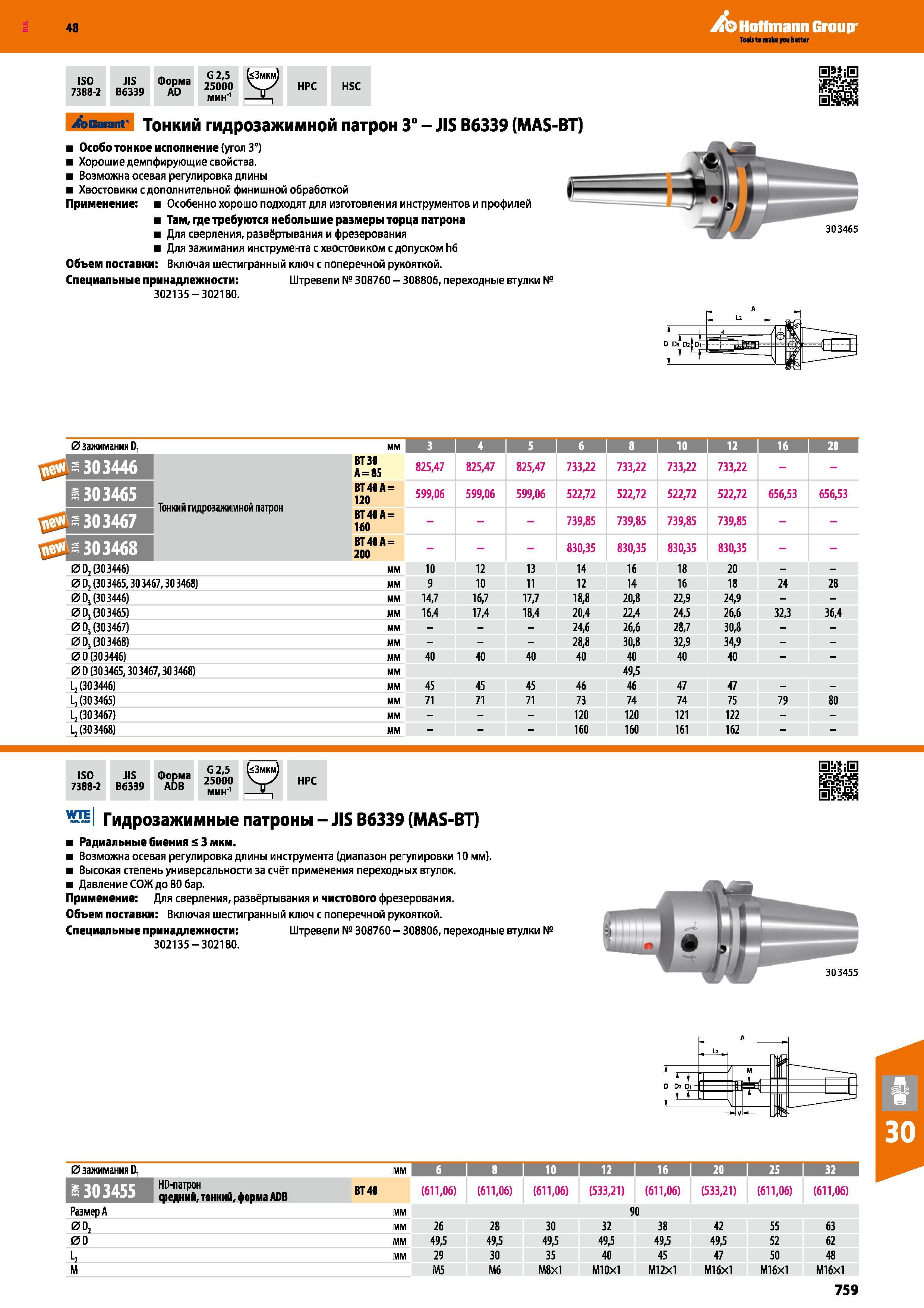 759 48 Hoffmann Group ISO 7388-2 JIS B6339 Форма AD G 2,5 25000 мин'1 (<3mkmJ HPC HSC I 0&i0 it Garant Тонкий гидрозажимной патрон 3° - JIS B6339 (MAS-BT) Каталог HOFFMANN GROUP 2017 Инструмент режущий и вспомогательный для металлорежущих промышленных станков Резцы токарные Концевые твердосплавные фрезы Зажимные патроны Стр. 759