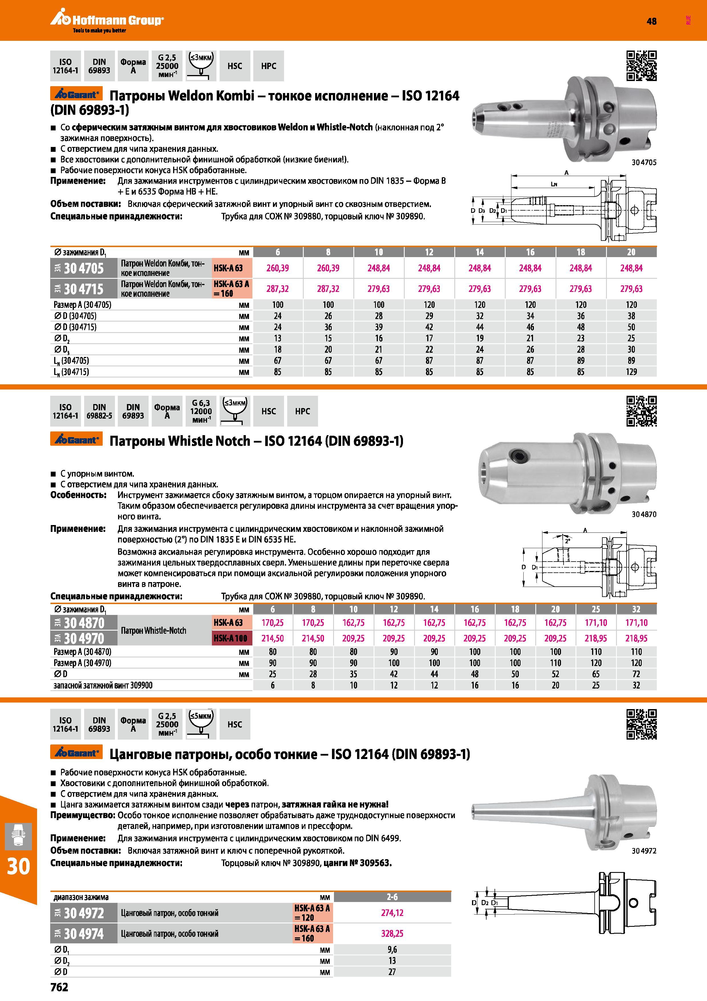 762 Hoffmann Group 48 ISO 12164-1 DIN 69893 Форма A G 2,5 25000 мин'1 (<3mkmJ HSC HPC I Garant Патроны Weldon Kombi - тонкое исполнение - IS012164 (DIN 69 Каталог HOFFMANN GROUP 2017 Инструмент режущий и вспомогательный для металлорежущих промышленных станков Резцы токарные Концевые твердосплавные фрезы Зажимные патроны Стр. 762