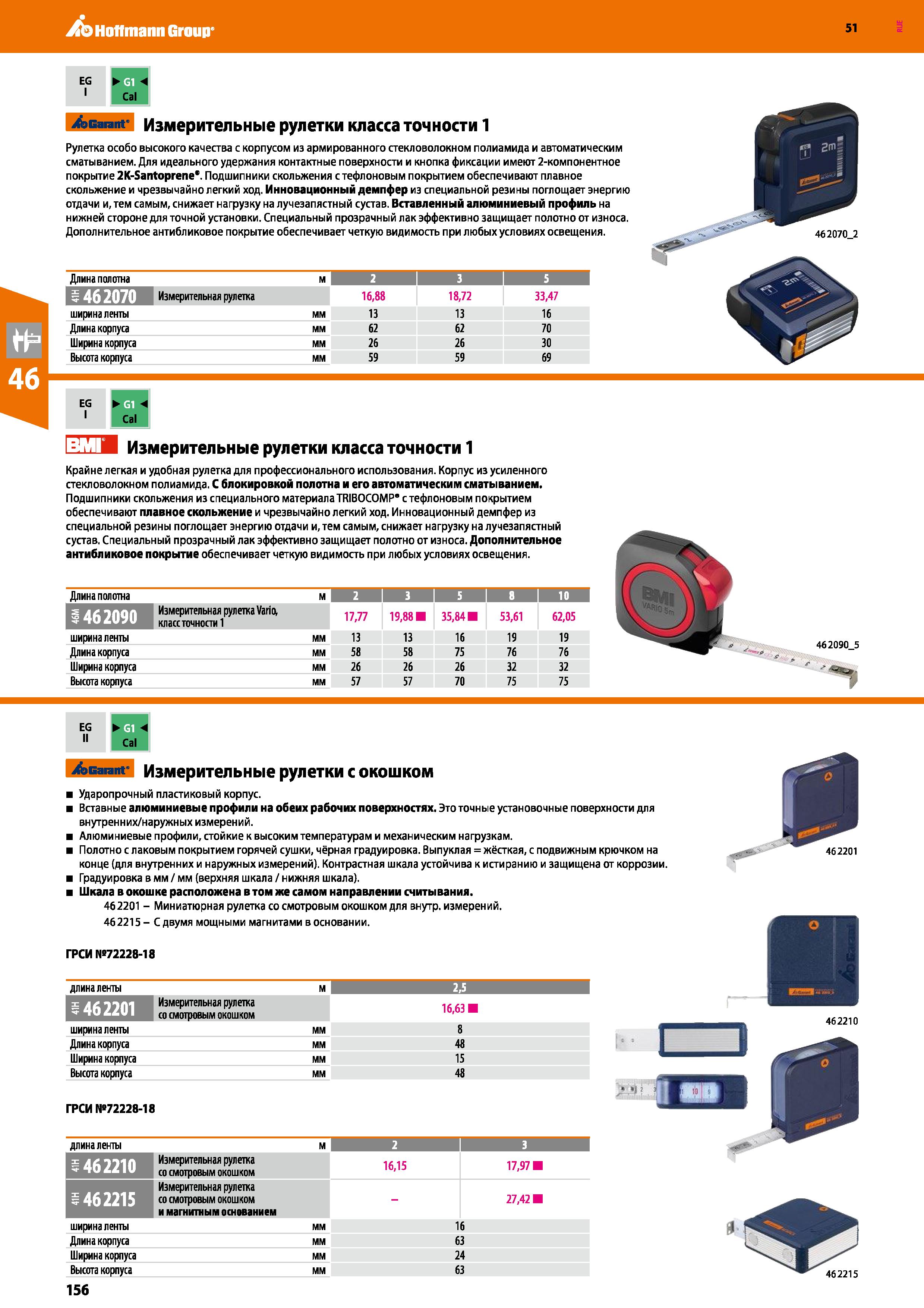 156 Hoffmann Group 51 51 Acarant' Измерительные рулетки класса точности 1 Рулетка особо высокого качества с корпусом из армированного стекловолокном Каталог HOFFMANN GROUP 2020 Измерительный и ручной инструмент Инвентарь Абразивы Шлифовальные и отрезные круги Электроинструмент Пневмоинструмент Штангенциркули Стр. 156