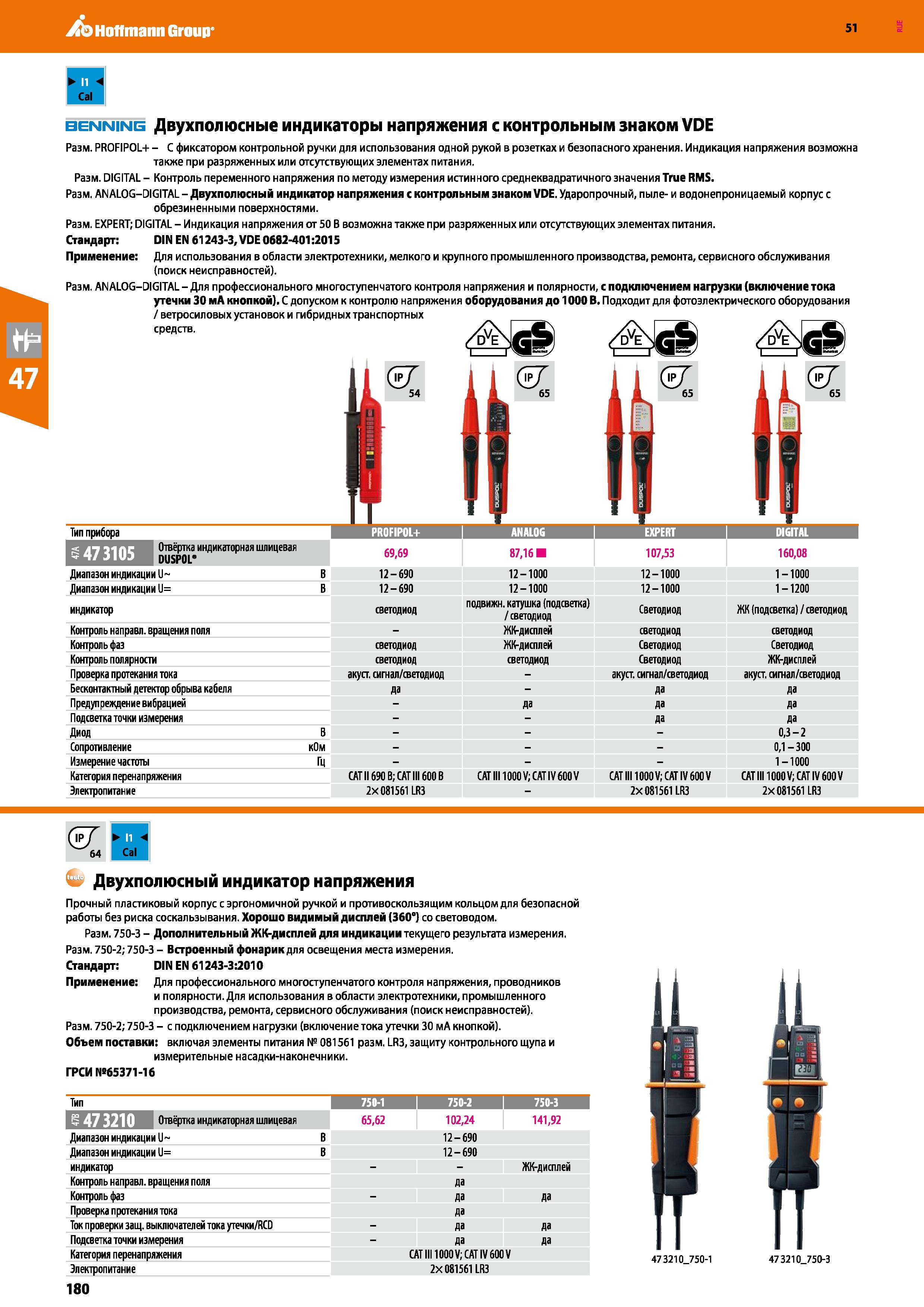 180 Hoffmann Group 51 Cal benning Двухполюсные индикаторы напряжения с контрольным знаком VDE Разм PROFIPOL+ - С фиксатором контрольной ручки для исп Каталог HOFFMANN GROUP 2020 Измерительный и ручной инструмент Инвентарь Абразивы Шлифовальные и отрезные круги Электроинструмент Пневмоинструмент Штангенциркули Стр. 180