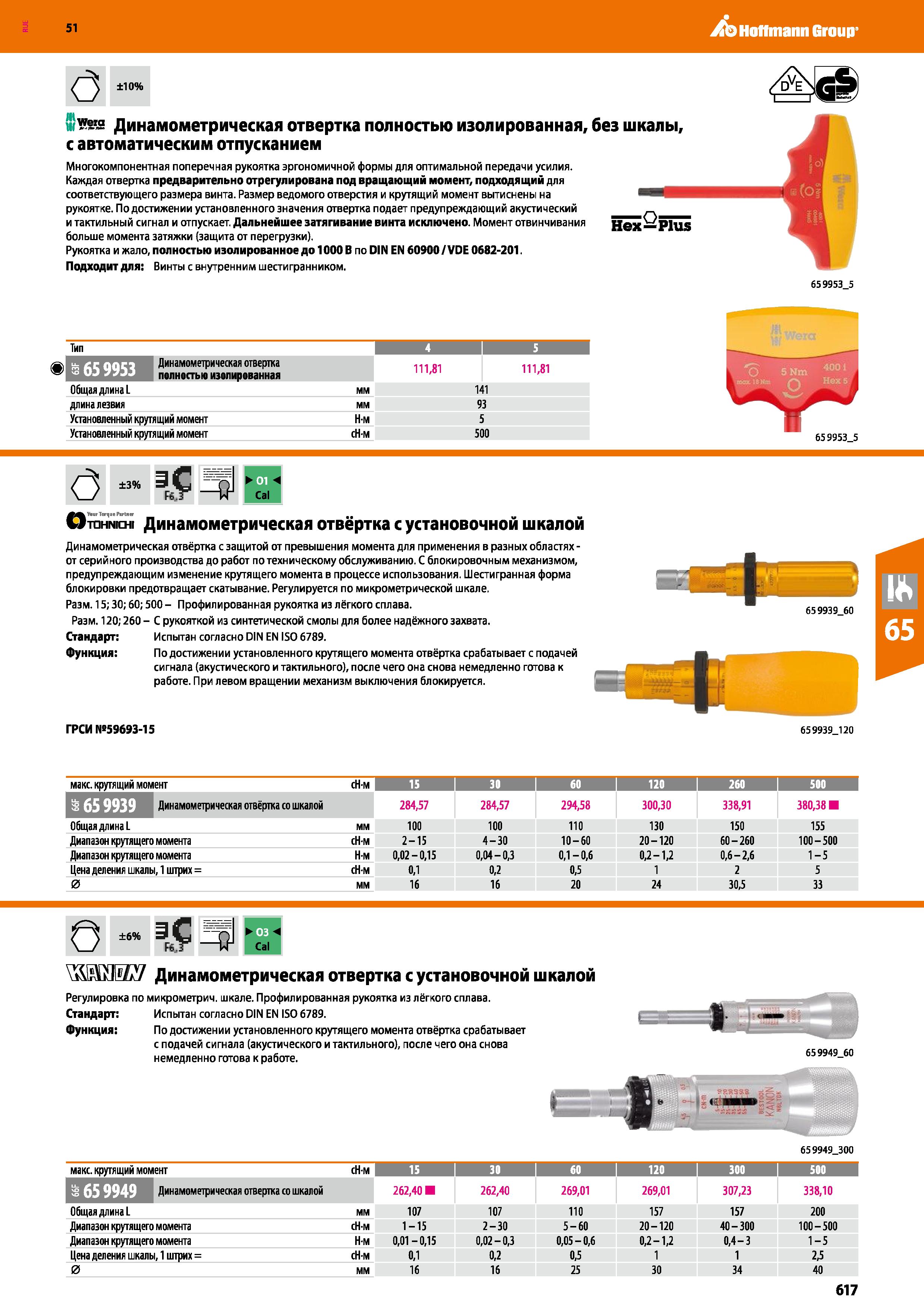 617 Hoffmann Group 51 ±10% HI i ra Динамометрическая отвертка полностью изолированная, без шкалы, с автоматическим отпусканием Многокомпонентная попе Каталог HOFFMANN GROUP 2020 Измерительный и ручной инструмент Инвентарь Абразивы Шлифовальные и отрезные круги Электроинструмент Пневмоинструмент Штангенциркули Стр. 617