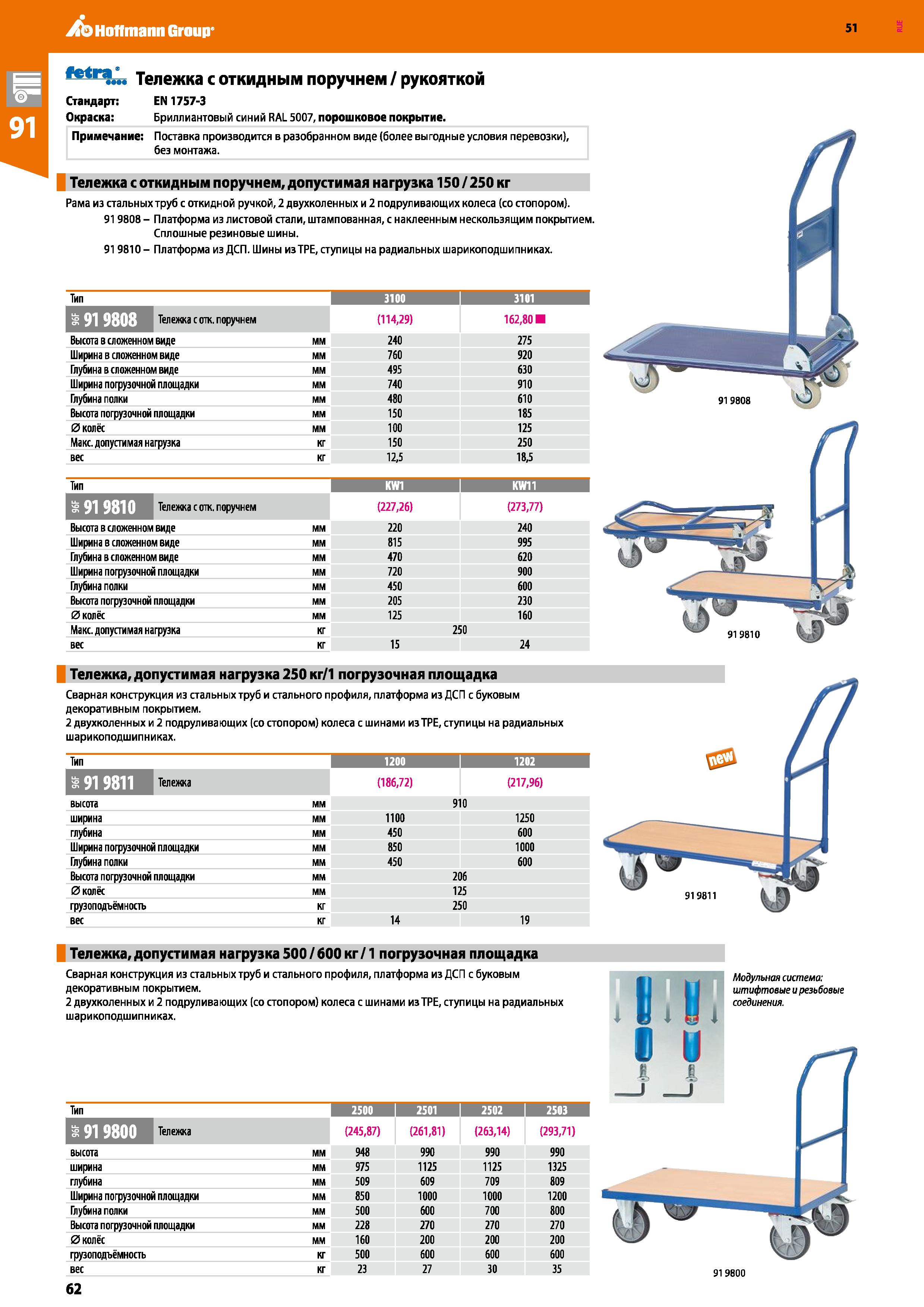 62 Hoffmann Group 51 letra Стандарт: Окраска: Примечание: Тележка с откидным поручнем / рукояткой EN 1757-3 Бриллиантовый синий RAL 5007, порошковое Каталог HOFFMANN GROUP 2020 Промышленная мебель и складское оборудование для производств Системы хранения и транспортировки Тележки и шкафы для инструментов Стр. 62
