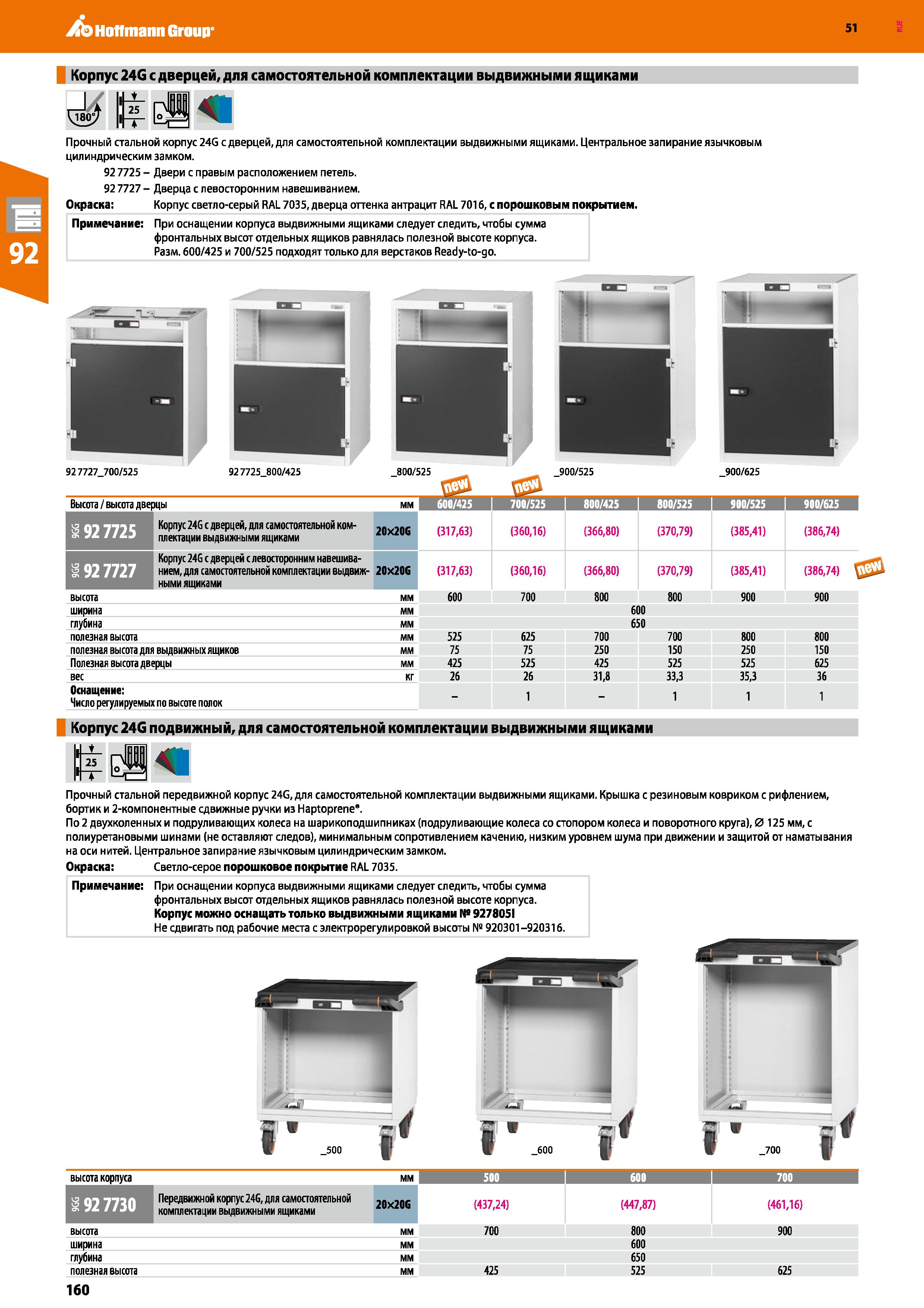 160 Hoffmann Group 51 Корпус 24G с дверцей, для самостоятельной комплектации выдвижными ящиками Прочный стальной корпус 24G с дверцей, для самостояте Каталог HOFFMANN GROUP 2020 Промышленная мебель и складское оборудование для производств Системы хранения и транспортировки Тележки и шкафы для инструментов Стр. 160