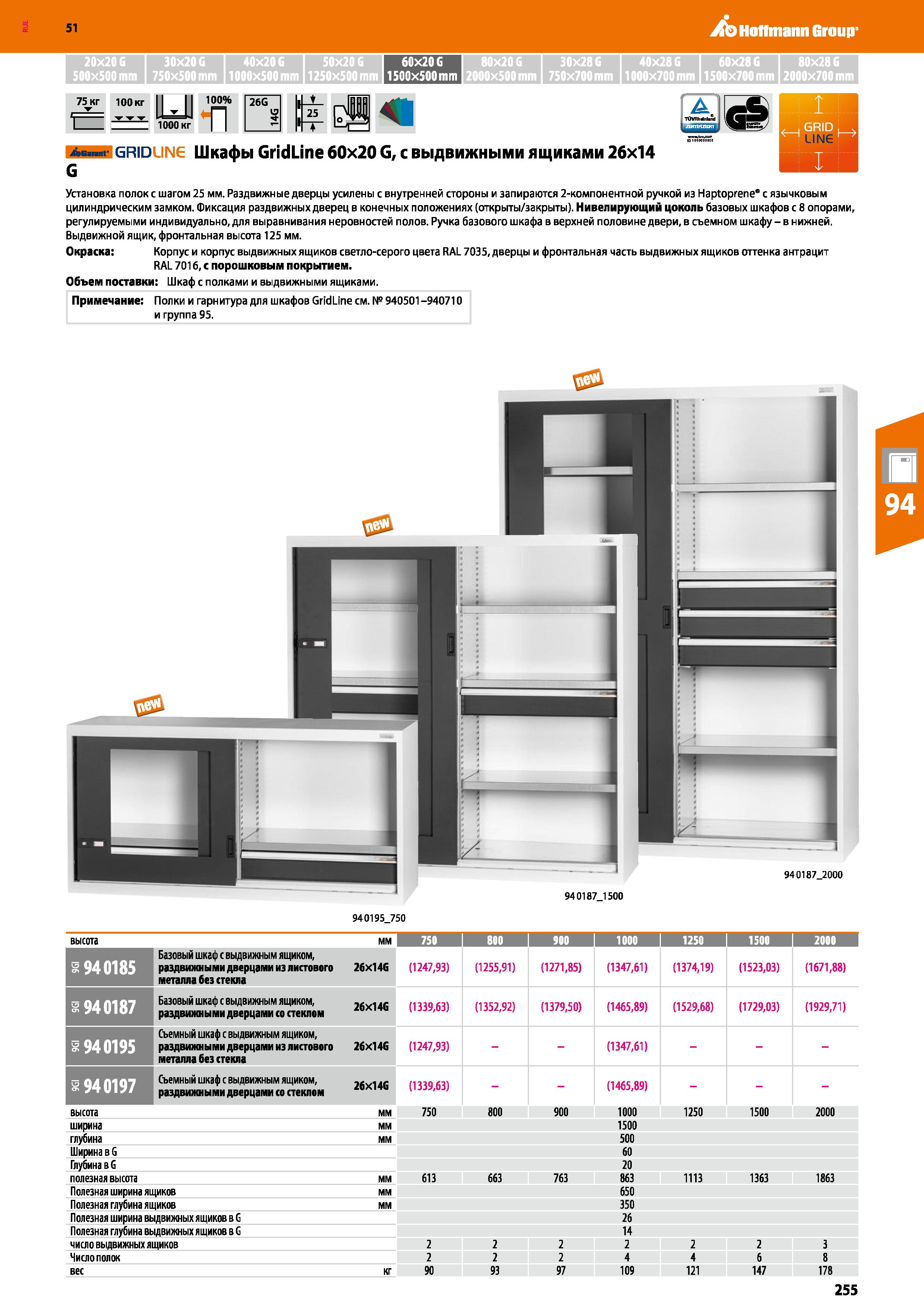 255 Hoffmann Group 51 20x206 30x20G 40x206 50x206 60x206 80x206 30x286 40x286 60x28G 80x286 500x500 mm 750x500 mm 1000x500 mm 1250x500 mm 1500x500mm Каталог HOFFMANN GROUP 2020 Промышленная мебель и складское оборудование для производств Системы хранения и транспортировки Тележки и шкафы для инструментов Стр. 255