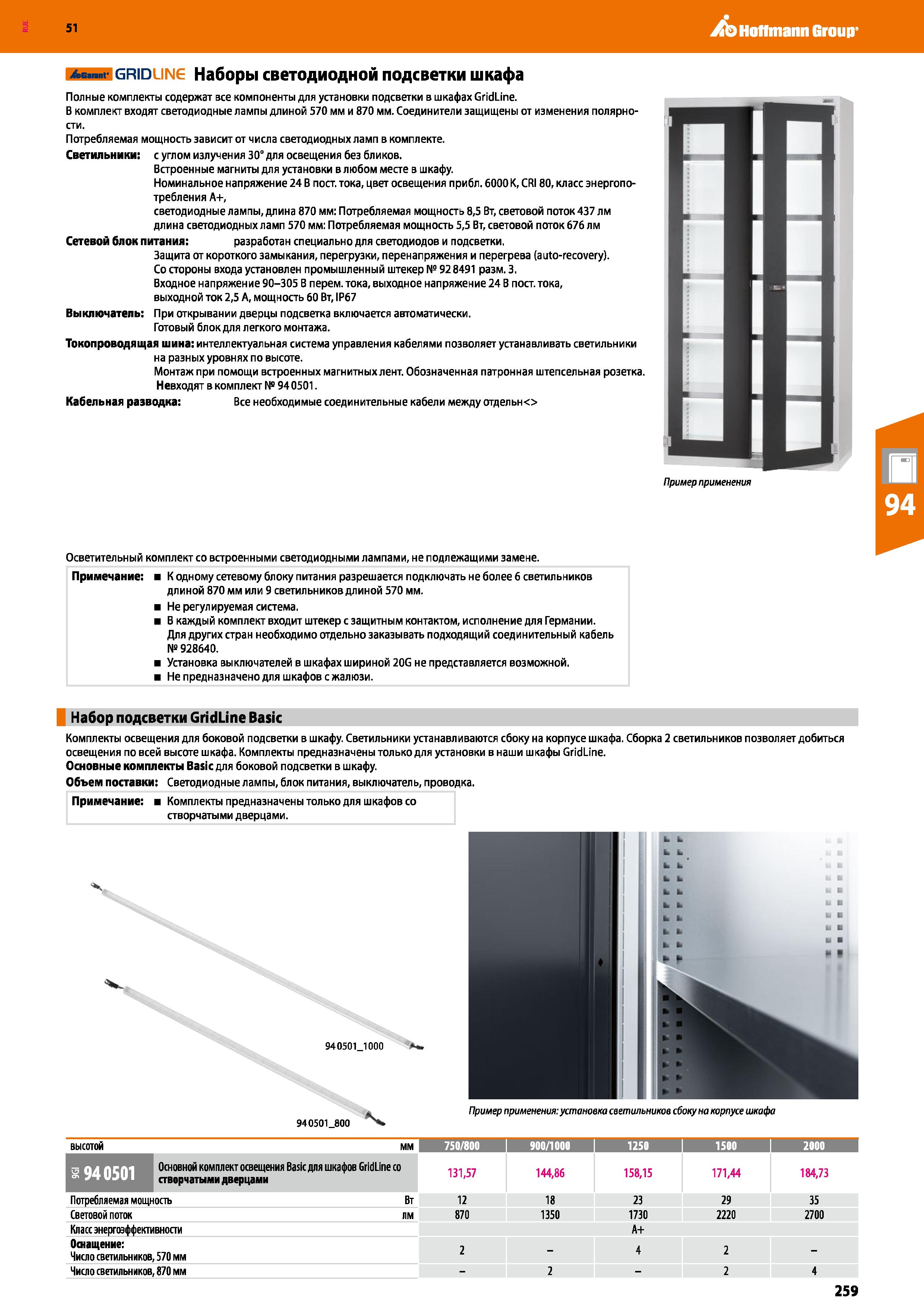 259 Hoffmann Group 51 gridune Наборы светодиодной подсветки шкафа Полные комплекты содержат все компоненты для установки подсветки в шкафах GridLine Каталог HOFFMANN GROUP 2020 Промышленная мебель и складское оборудование для производств Системы хранения и транспортировки Тележки и шкафы для инструментов Стр. 259