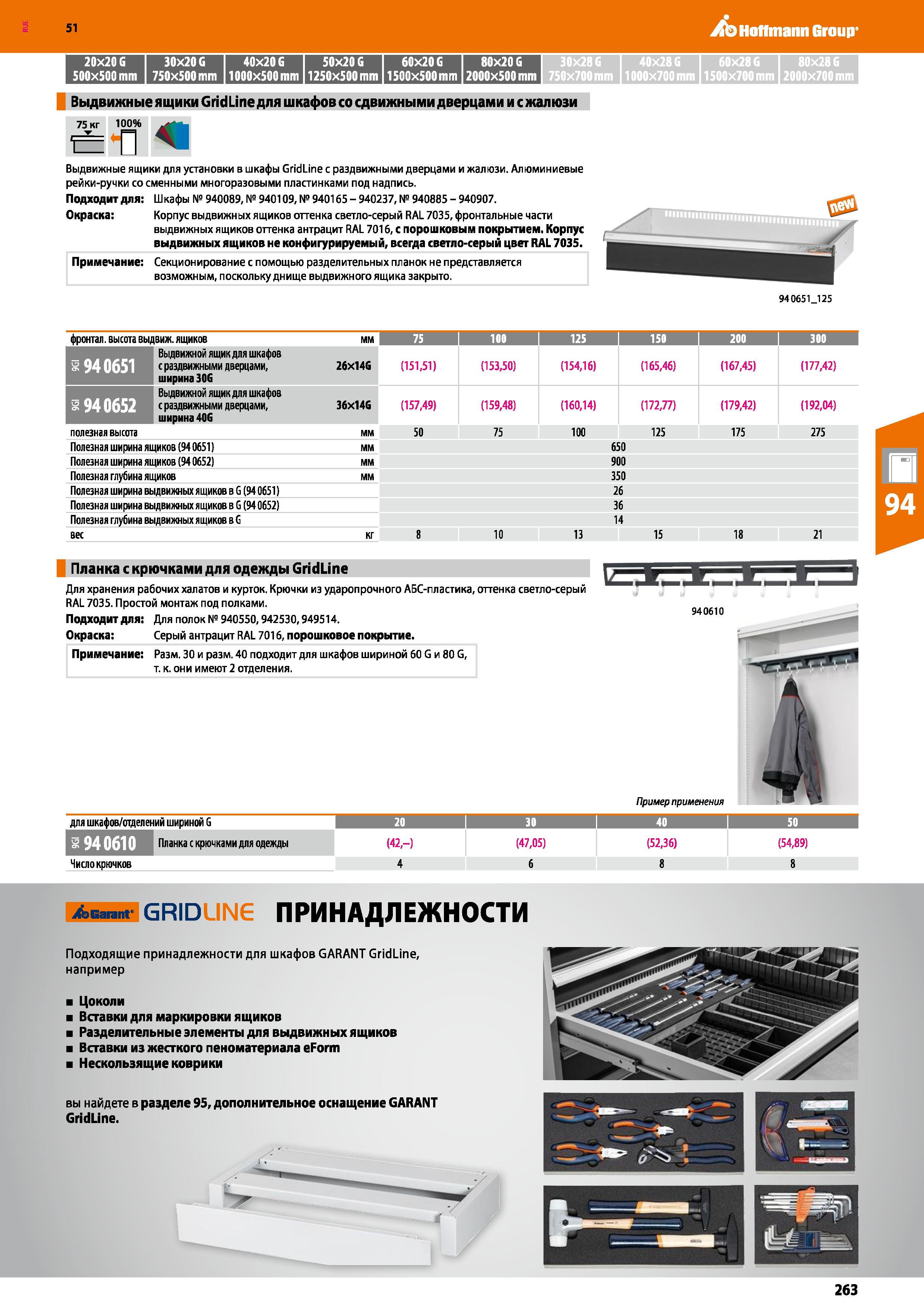 263 Hoffmann Group 51 20x206 30x20G 40x20 G 50x20G 60x20 G 80x20G 30x28 G 40x28 G 60x28G 80x28 G 1 1 500x500 mm 750x500 mm 1000x500 mm 1250x500 mm 15 Каталог HOFFMANN GROUP 2020 Промышленная мебель и складское оборудование для производств Системы хранения и транспортировки Тележки и шкафы для инструментов Стр. 263