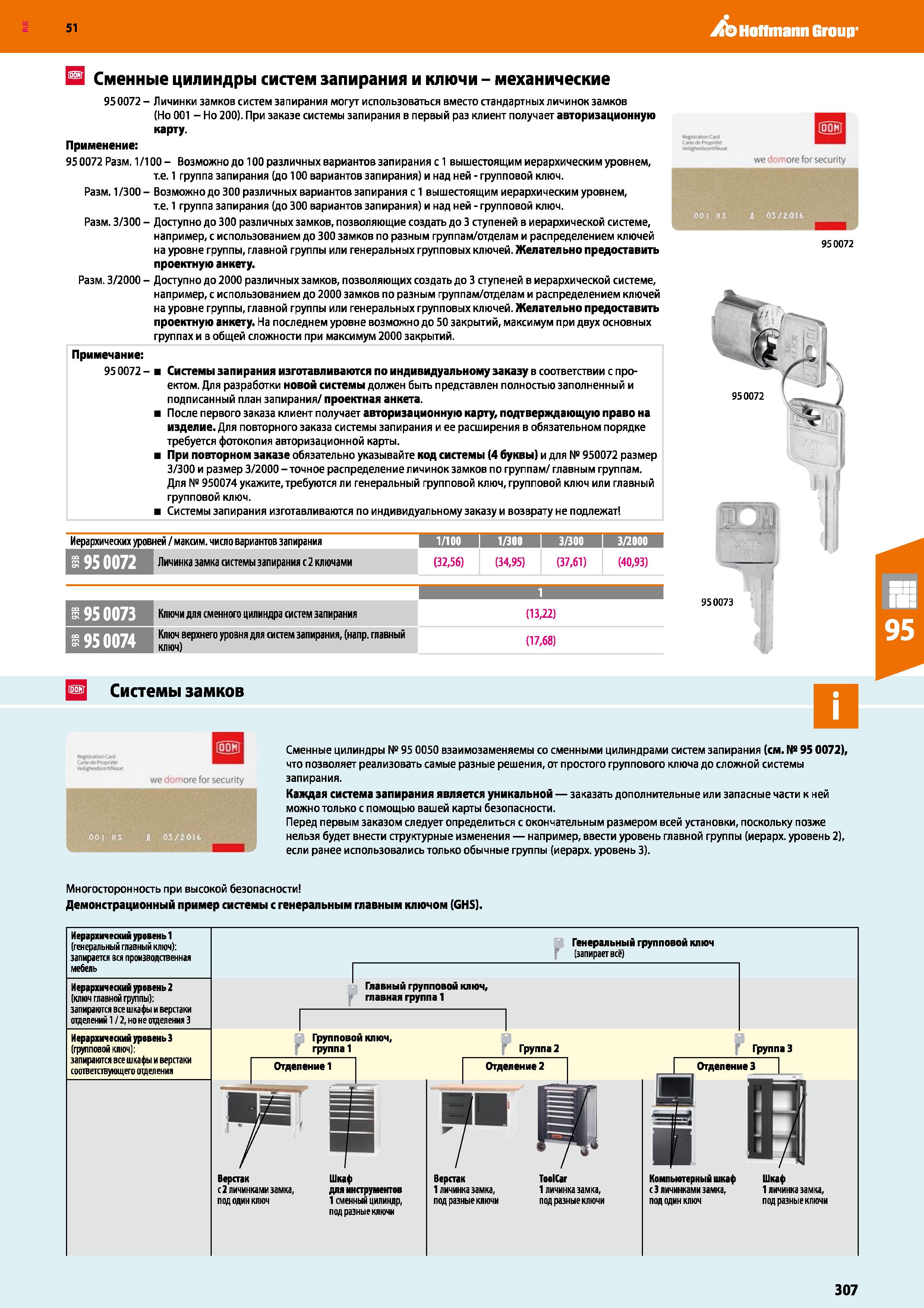 307 Hoffmann Group 51 Ш Сменные цилиндры систем запирания и ключи - механические 950072 - Личинки замков систем запирания могут использоваться вместо Каталог HOFFMANN GROUP 2020 Промышленная мебель и складское оборудование для производств Системы хранения и транспортировки Тележки и шкафы для инструментов Стр. 307
