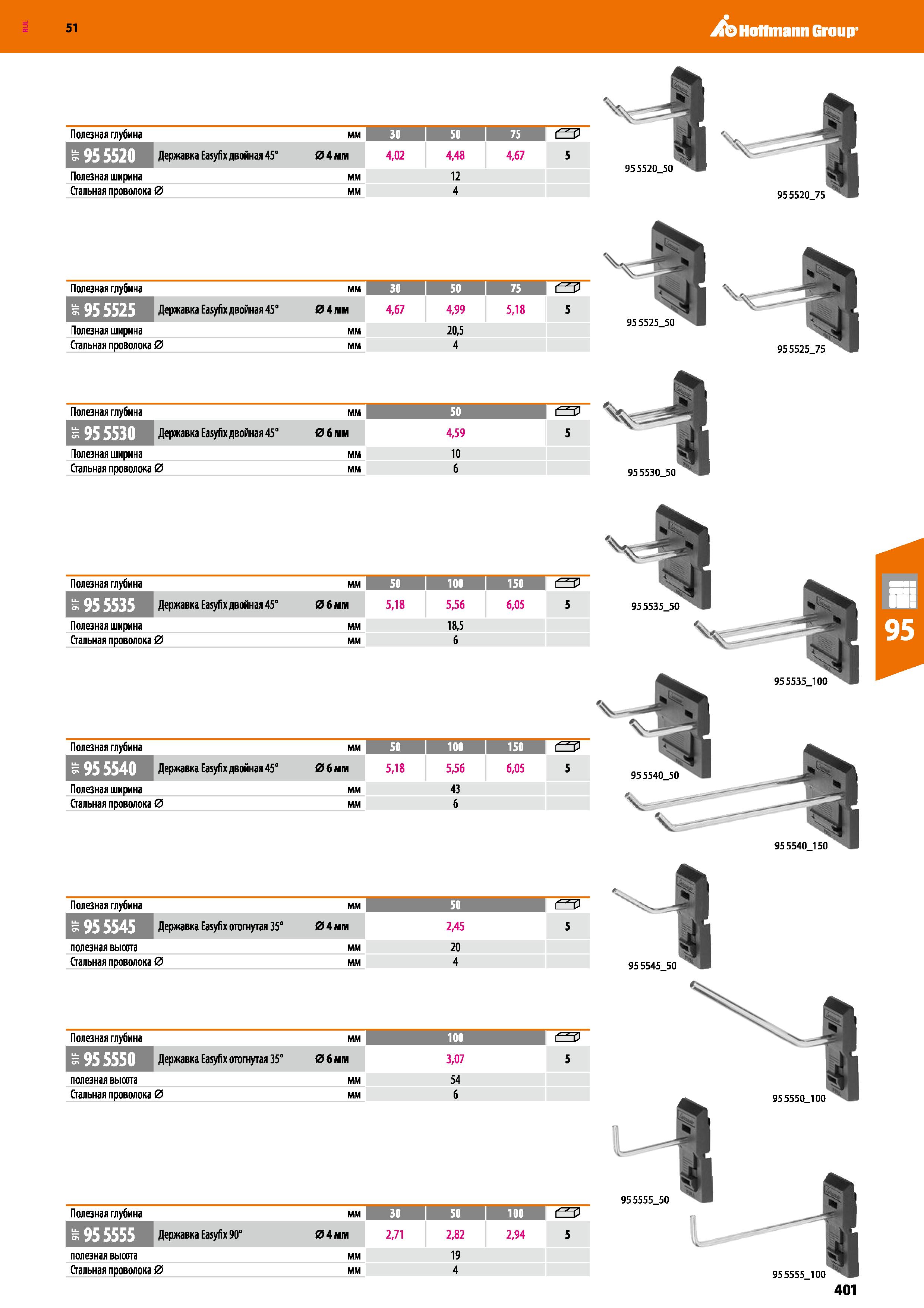 401 Hoffmann Group 51 Полезная глубина мм 30 1 50 Державка Easyfix двойная 45° 04мм 4,02 4,48 4,67 5 Полезная ширина мм 12 Стальная проволока 0 мм 4 Каталог HOFFMANN GROUP 2020 Промышленная мебель и складское оборудование для производств Системы хранения и транспортировки Тележки и шкафы для инструментов Стр. 401