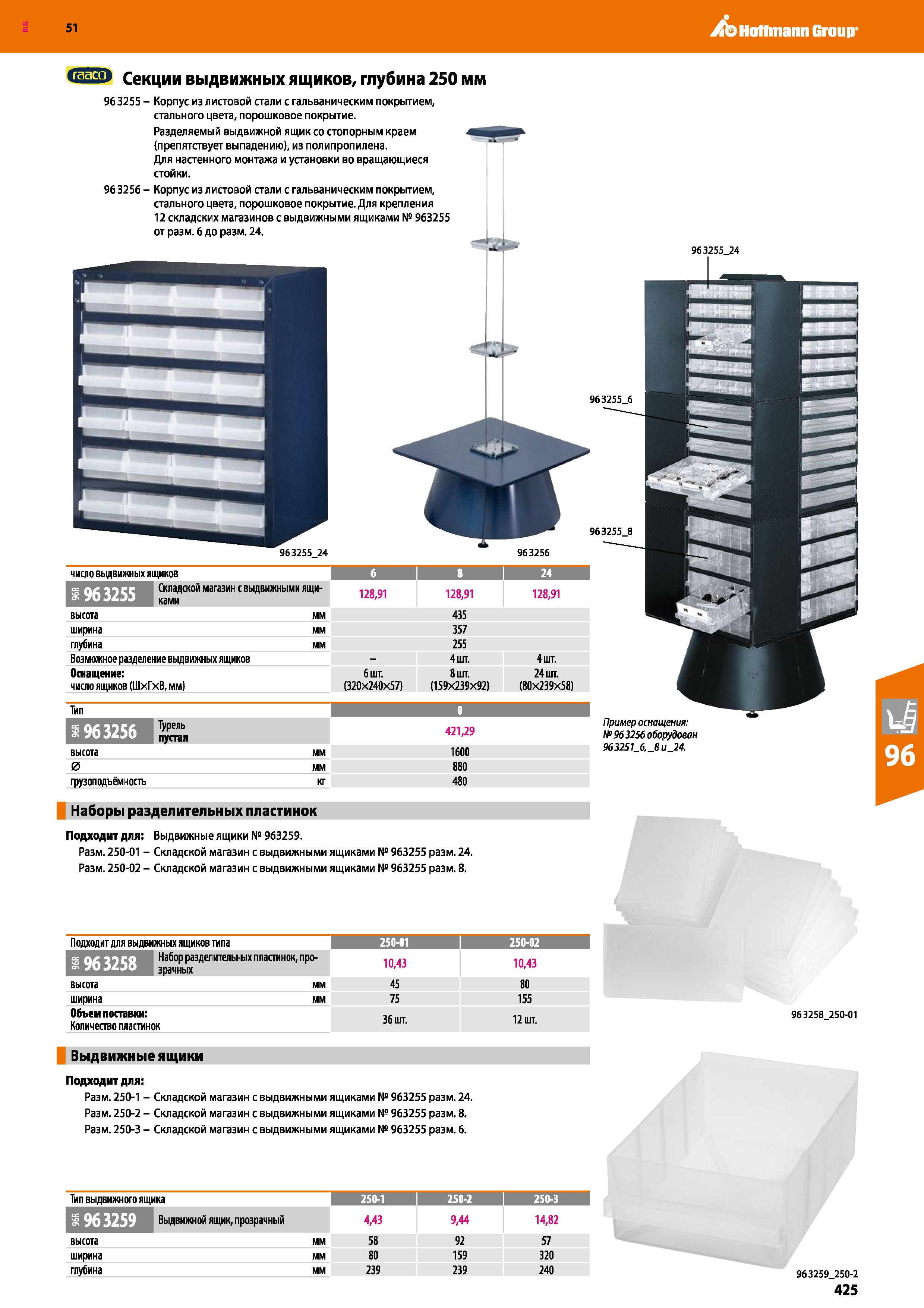 425 Hoffmann Group 51 iFFlVf Секции выдвижных ящиков, глубина 250 мм 963255 24 ч I 963255 число выдвижных ЯЩИКОВ Складской магазин с выдвижными ящика Каталог HOFFMANN GROUP 2020 Промышленная мебель и складское оборудование для производств Системы хранения и транспортировки Тележки и шкафы для инструментов Стр. 425