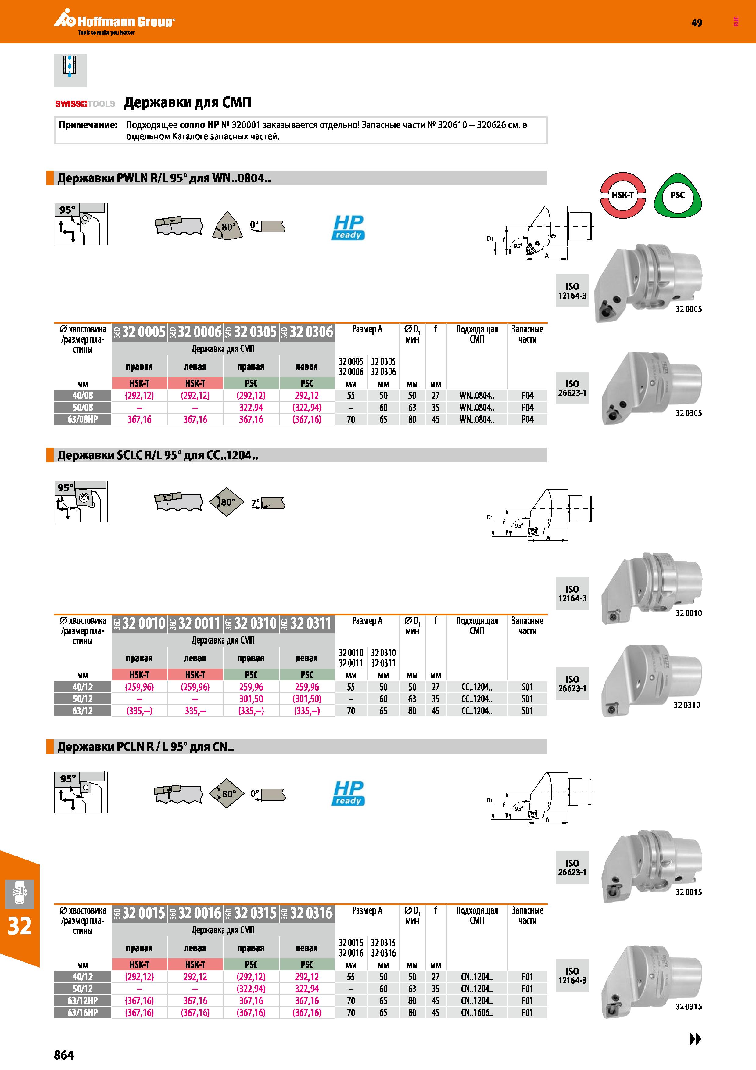 864 Hoffmann Group swissq Державки для СМП Примечание: Подходящее сопло HP № 320001 заказывается отдельно Запасные части № 320610 - 32062 Каталог HOFFMANN GROUP 2018 Профессиональный режущий и вспомогательный инструмент для промышленного оборудования Сверла Фрезы Метчики Державки Стр. 864