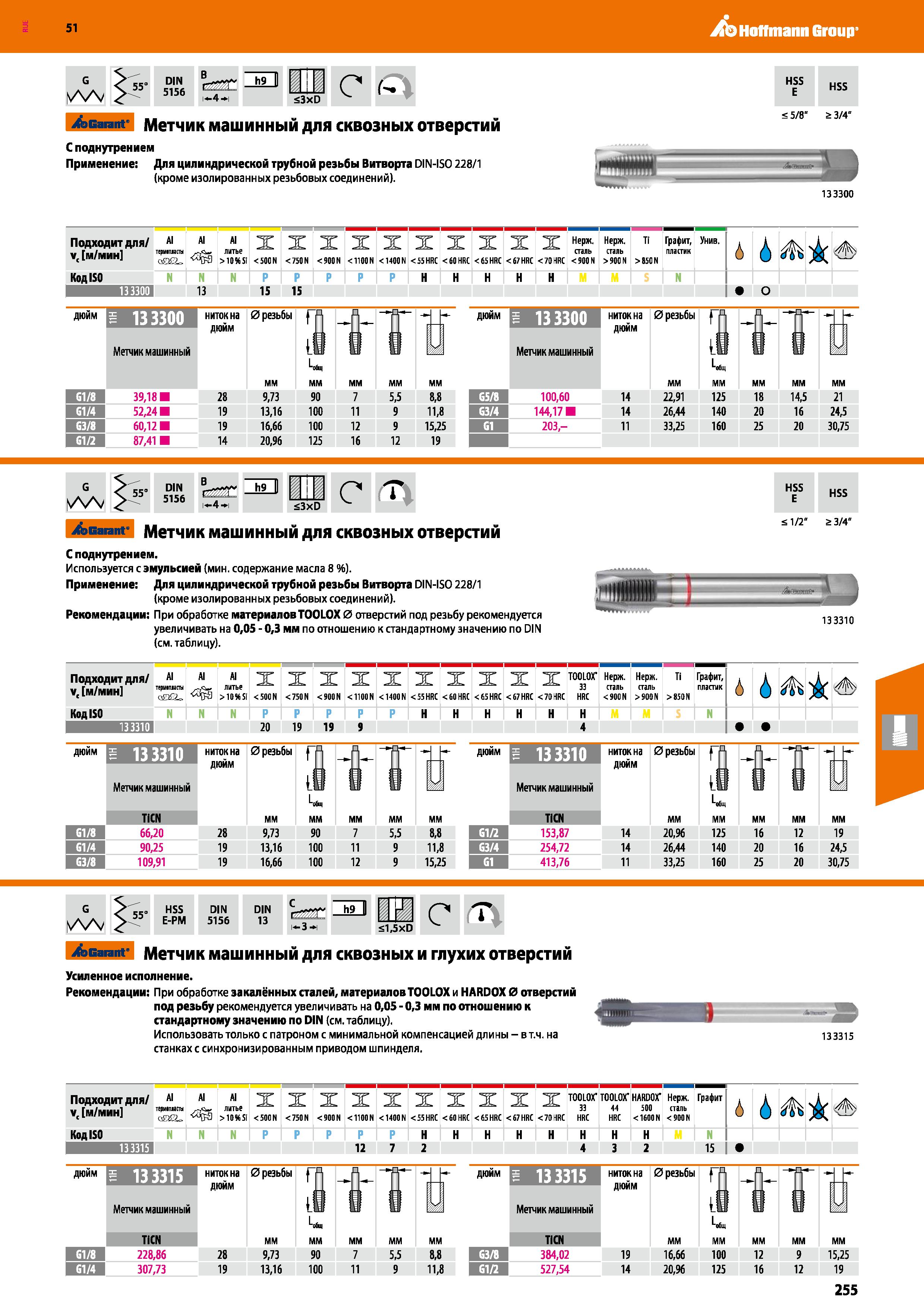 255 Hoffmann Group 51 DIN 5156 г i -4 i Ж1 1 3xD С £ tcarant- Метчик машинный для сквозных отверстий H S HSS 5/8 a 3/4 С поднутрением Применение Для Каталог HOFFMANN GROUP 2020 Режущий и вспомогательный инструмент для металлорежущих станков с ЧПУ и универсальных Сверла Фрезы Метчики Резцы Развертки Оснастка инструментальная Стр. 255