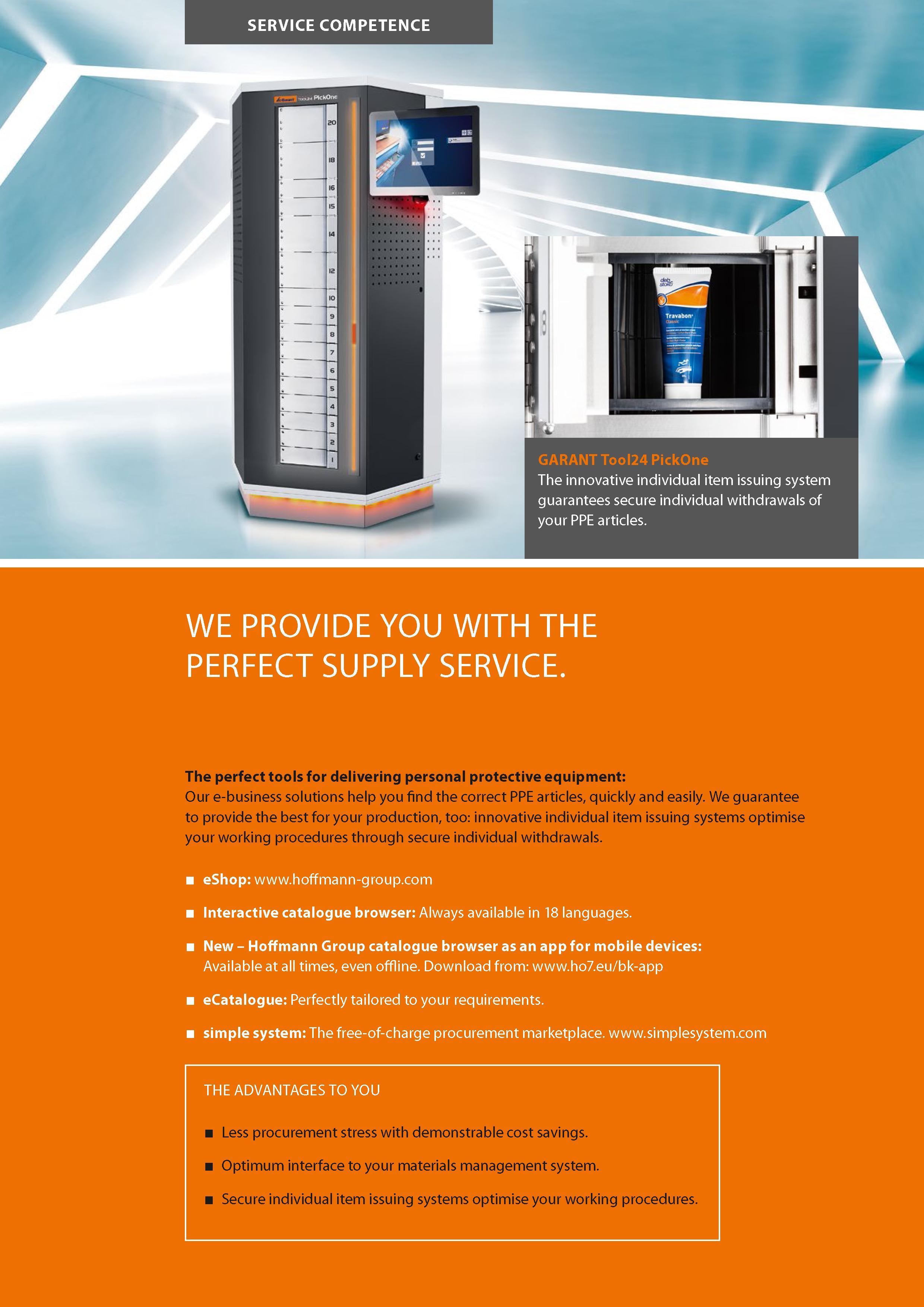 22 SERVICE COMPETENCE GARANT Tool24 PickOne The innovative individual item issuing system guarantees secure individual withdrawals of your PPE artic Каталог HOFFMANN GROUP 2020 Средства индивидуальной защиты органов зрения дыхания кожи СИЗ от поражения электрическим током шума Защитные перчатки Очки Специальная одежда Стр. 