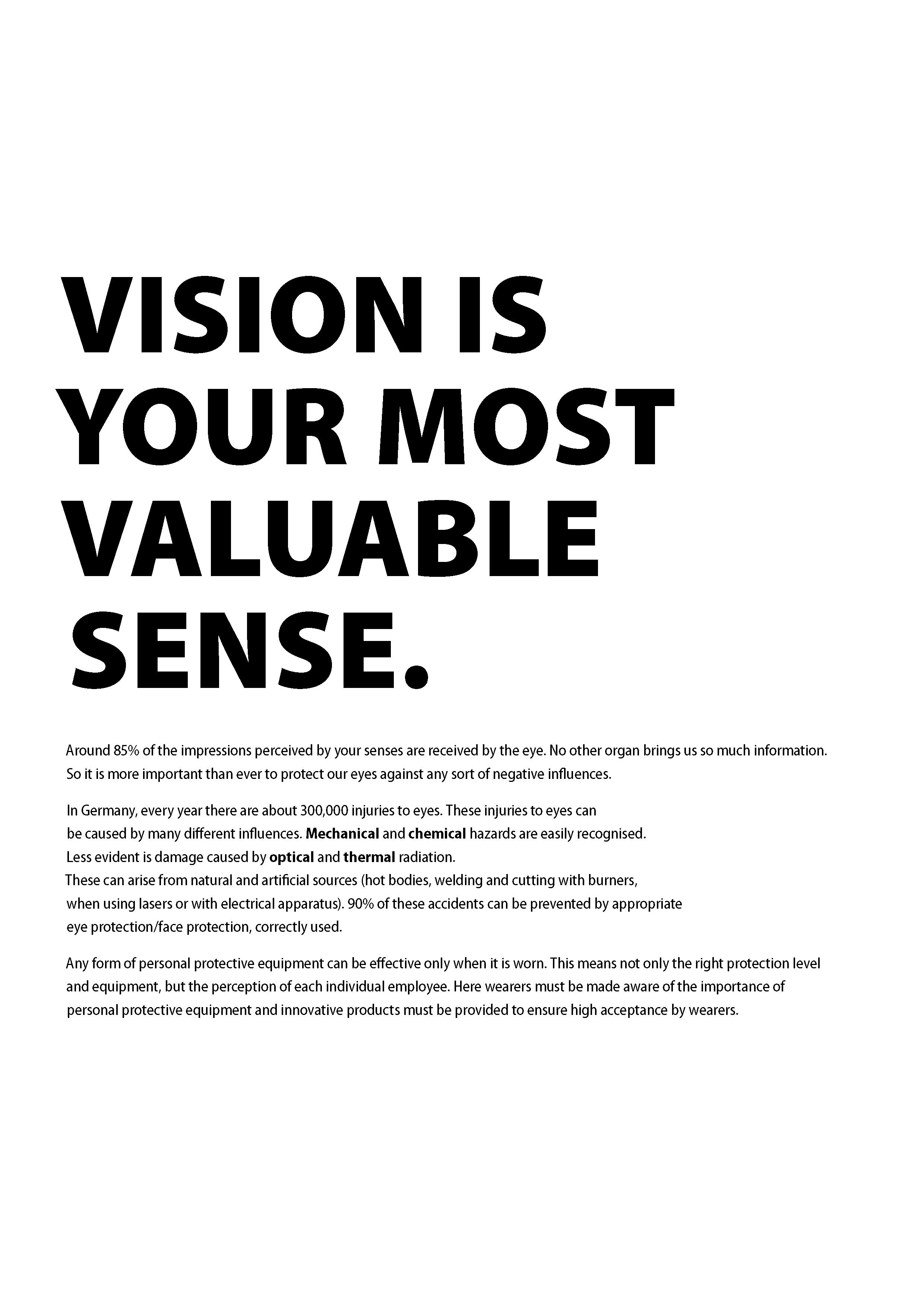 30 VISION IS YOUR MOST VALUABLE SENSE Around 85% of the impressions perceived by your senses are received by the eye No other organ brings us so muc Каталог HOFFMANN GROUP 2020 Средства индивидуальной защиты органов зрения дыхания кожи СИЗ от поражения электрическим током шума Защитные перчатки Очки Специальная одежда Стр. 30