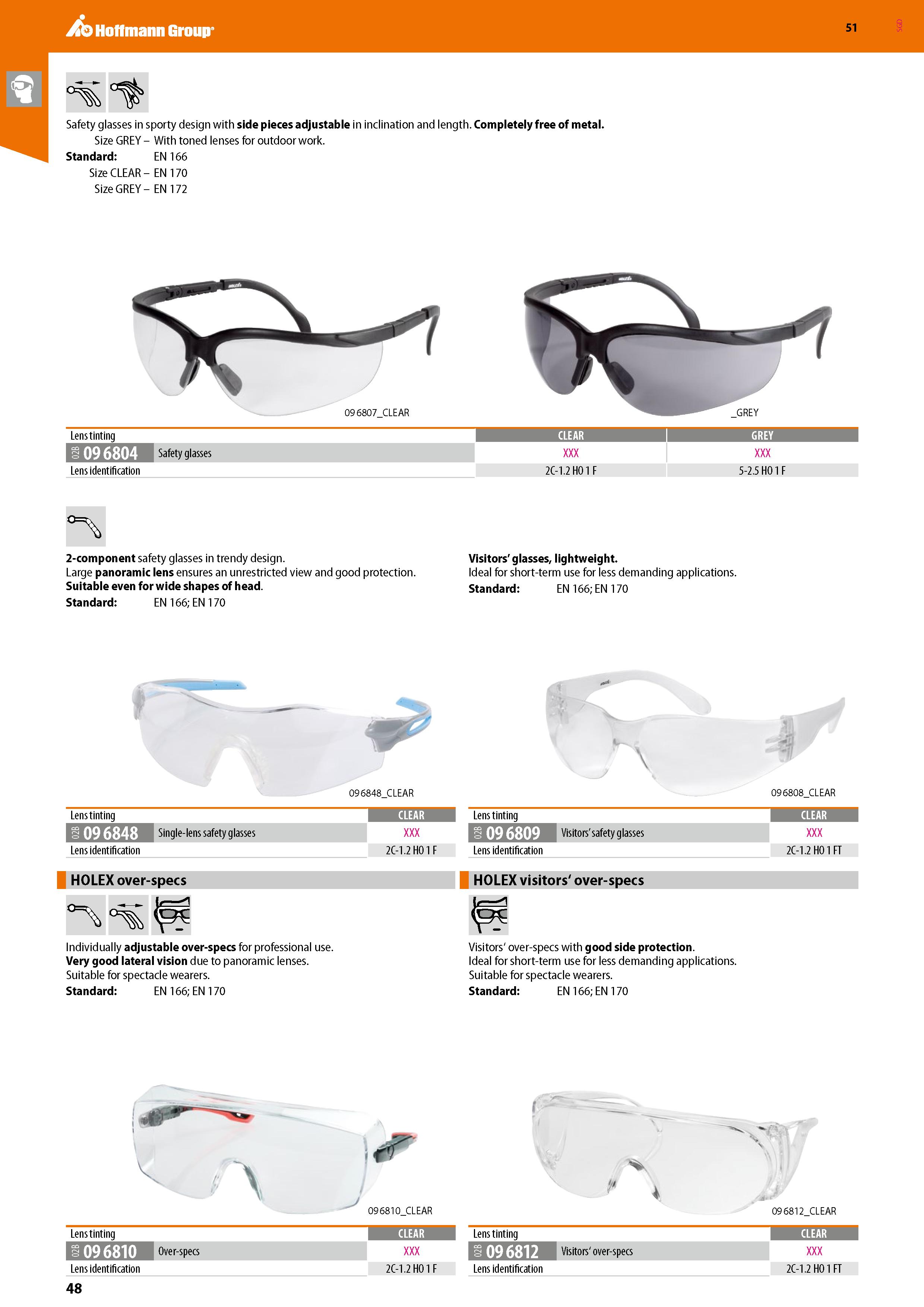 48 51 Safety glasses in sporty design with side pieces adjustable in inclination and length Completely free of metal Size GREY - With toned lenses f Каталог HOFFMANN GROUP 2020 Средства индивидуальной защиты органов зрения дыхания кожи СИЗ от поражения электрическим током шума Защитные перчатки Очки Специальная одежда Стр. 48