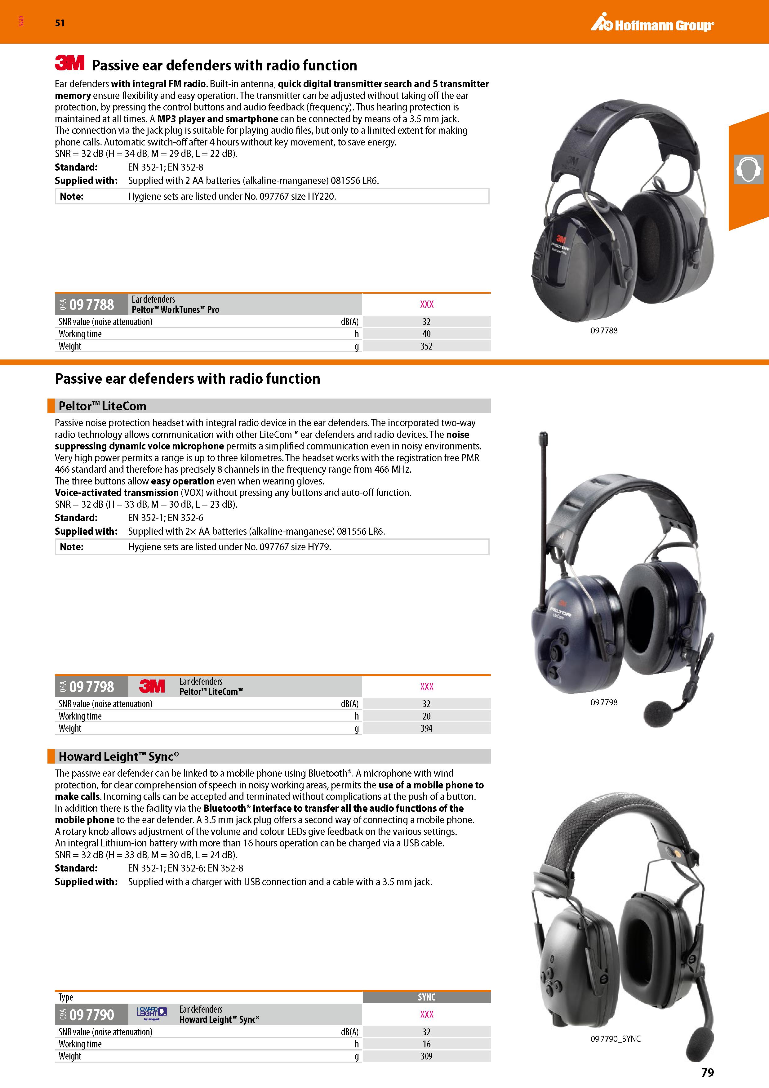 79 SGD Hoffmann Group 51 3M Passive ear defenders with radio function Ear defenders with integral FM radio Built-in antenna, quick digital transmitt Каталог HOFFMANN GROUP 2020 Средства индивидуальной защиты органов зрения дыхания кожи СИЗ от поражения электрическим током шума Защитные перчатки Очки Специальная одежда Стр. 79