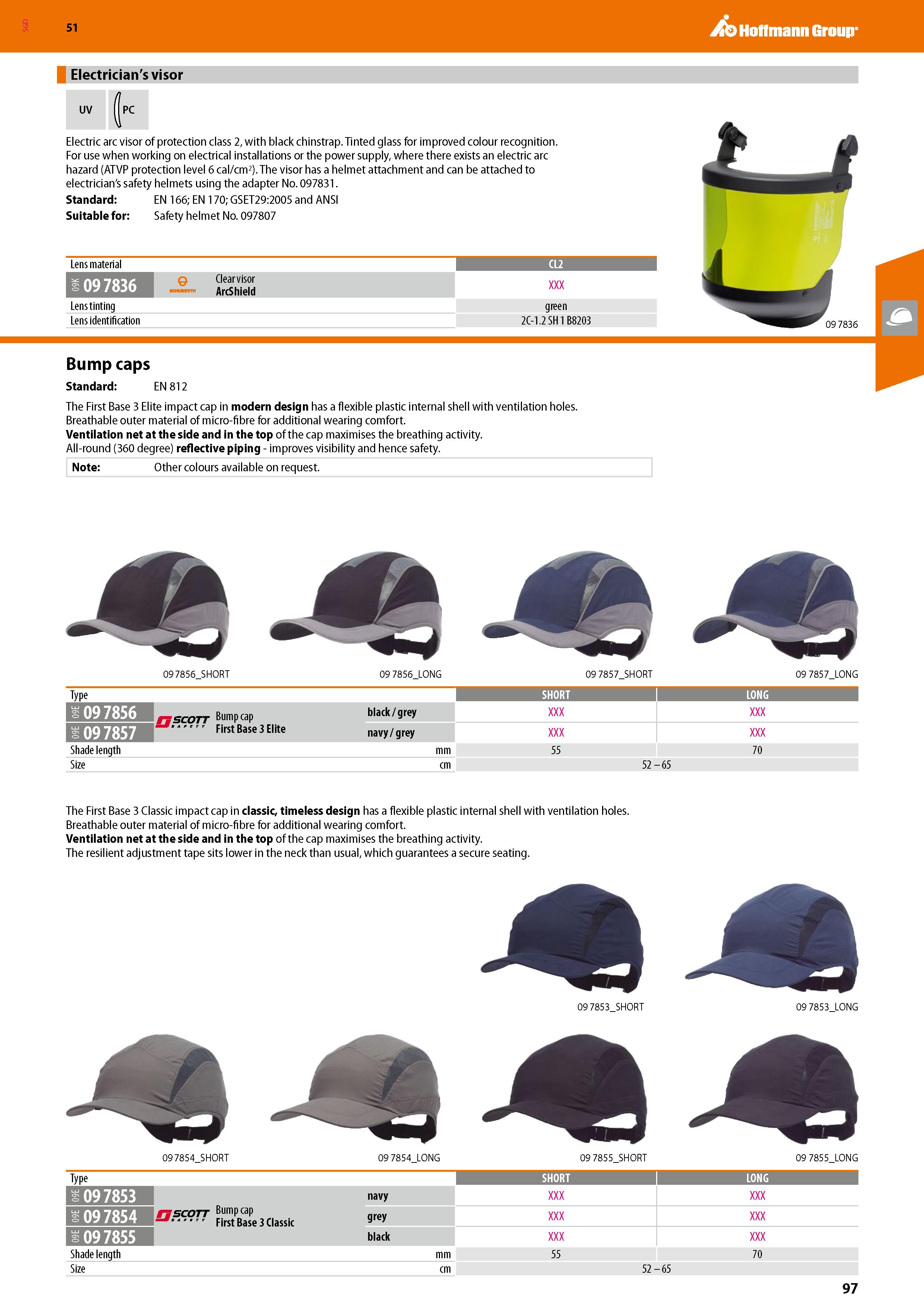 97 SGD Hoffmann Group 51 Electrician's visor UV PC Electric arc visor of protection class 2, with black chinstrap Tinted glass for improved colour r Каталог HOFFMANN GROUP 2020 Средства индивидуальной защиты органов зрения дыхания кожи СИЗ от поражения электрическим током шума Защитные перчатки Очки Специальная одежда Стр. 97