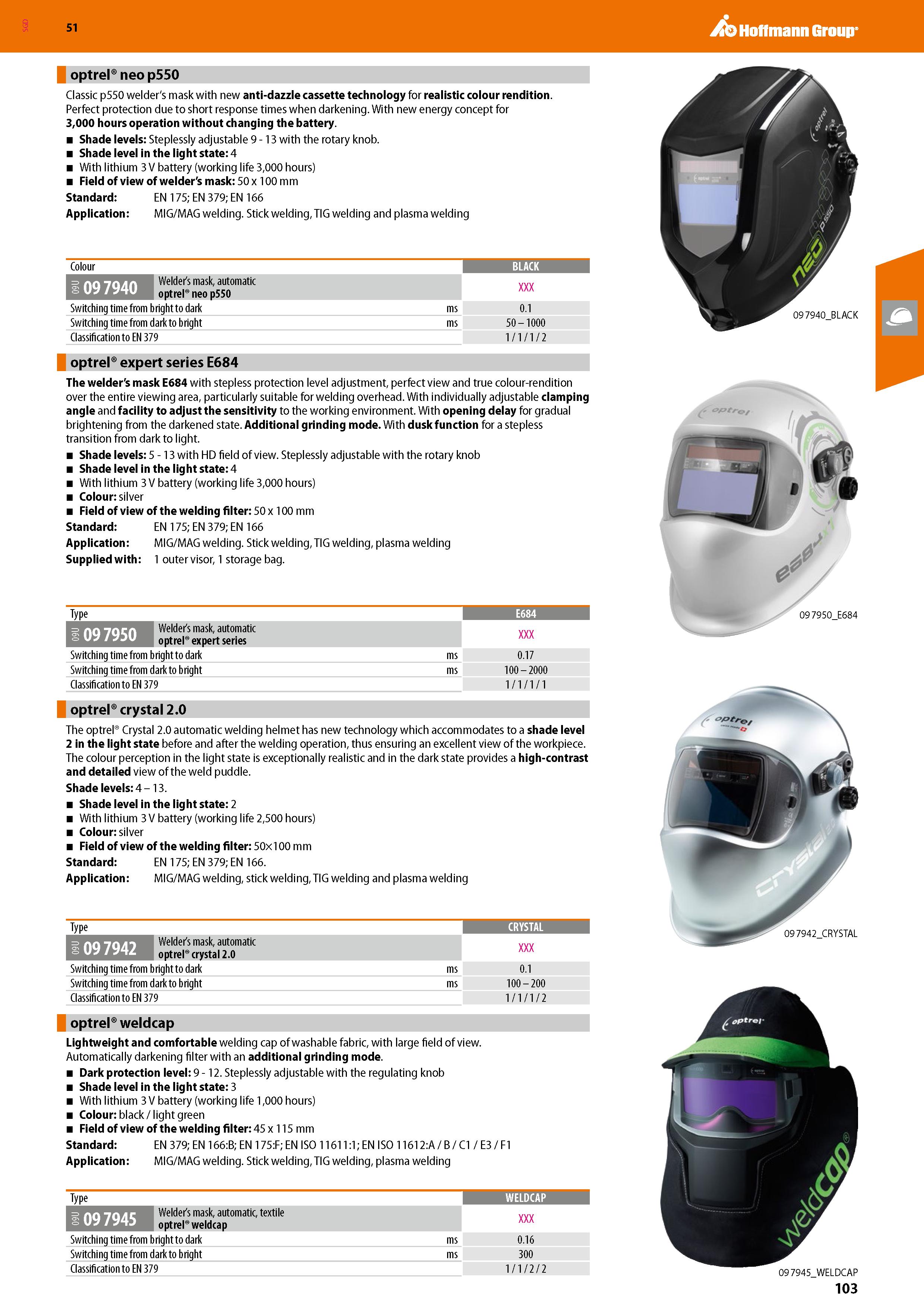 103 SGD Hoffmann Group 51 optrel neo p550 Classic p550 welder's mask with new anti-dazzle cassette technology for realistic colour rendition Perfect Каталог HOFFMANN GROUP 2020 Средства индивидуальной защиты органов зрения дыхания кожи СИЗ от поражения электрическим током шума Защитные перчатки Очки Специальная одежда Стр. 103