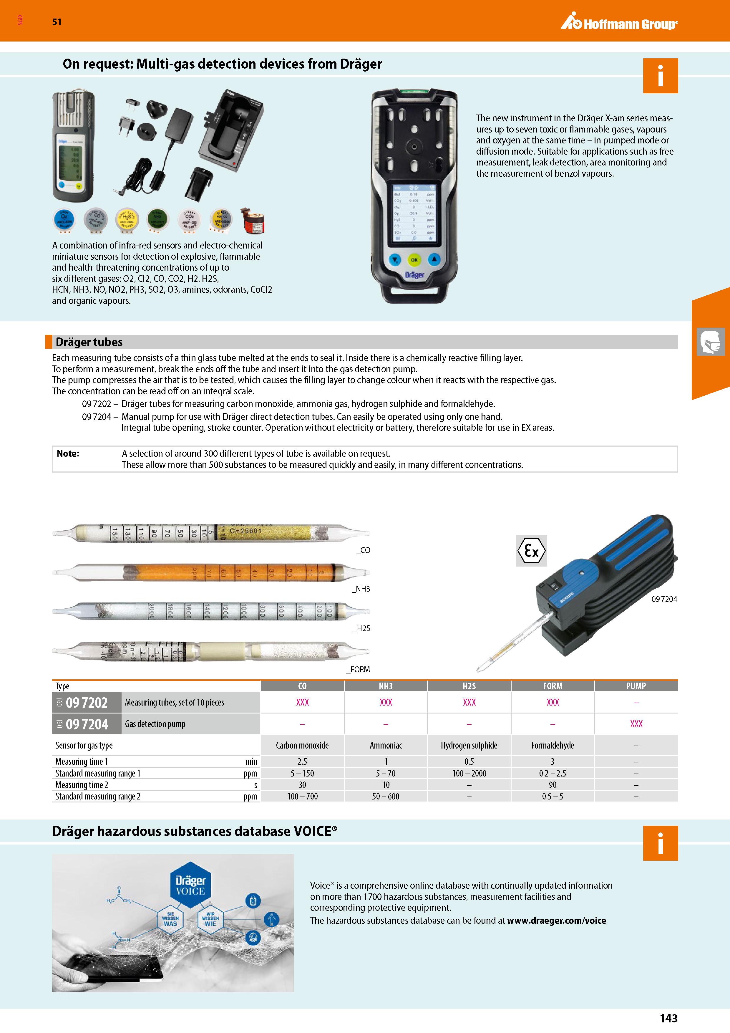 143 SGD Hoffmann Group 51 On request: Multi-gas detection devices from Drager A combination of infra-red sensors and electro-chemical miniature senso Каталог HOFFMANN GROUP 2020 Средства индивидуальной защиты органов зрения дыхания кожи СИЗ от поражения электрическим током шума Защитные перчатки Очки Специальная одежда Стр. 143