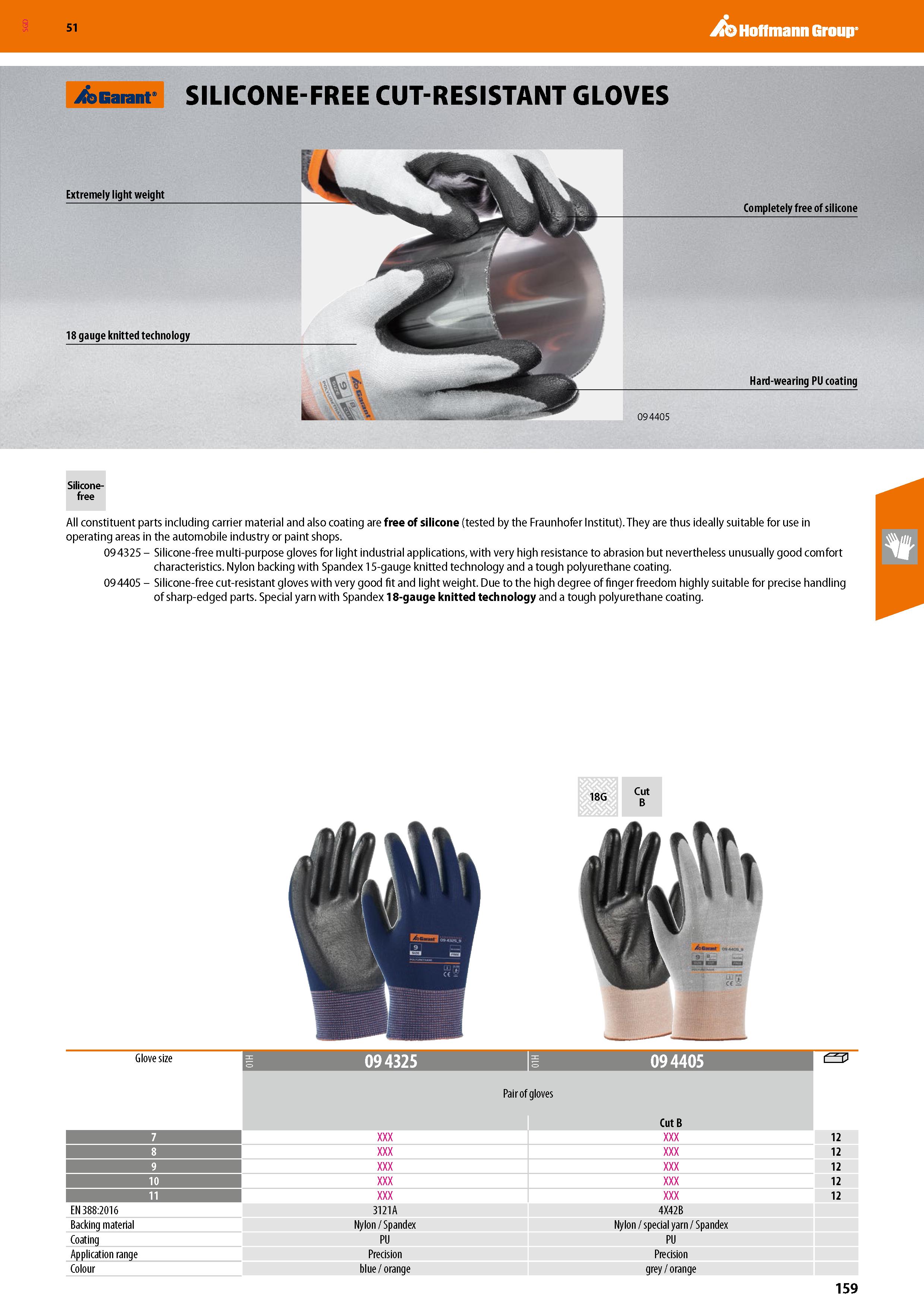 159 SGD Hoffmann Group 51 vSbGarnnt SILICONE-FREE CUT-RESISTANT GLOVES Silicone- free All constituent parts including carrier material and also coati Каталог HOFFMANN GROUP 2020 Средства индивидуальной защиты органов зрения дыхания кожи СИЗ от поражения электрическим током шума Защитные перчатки Очки Специальная одежда Стр. 159