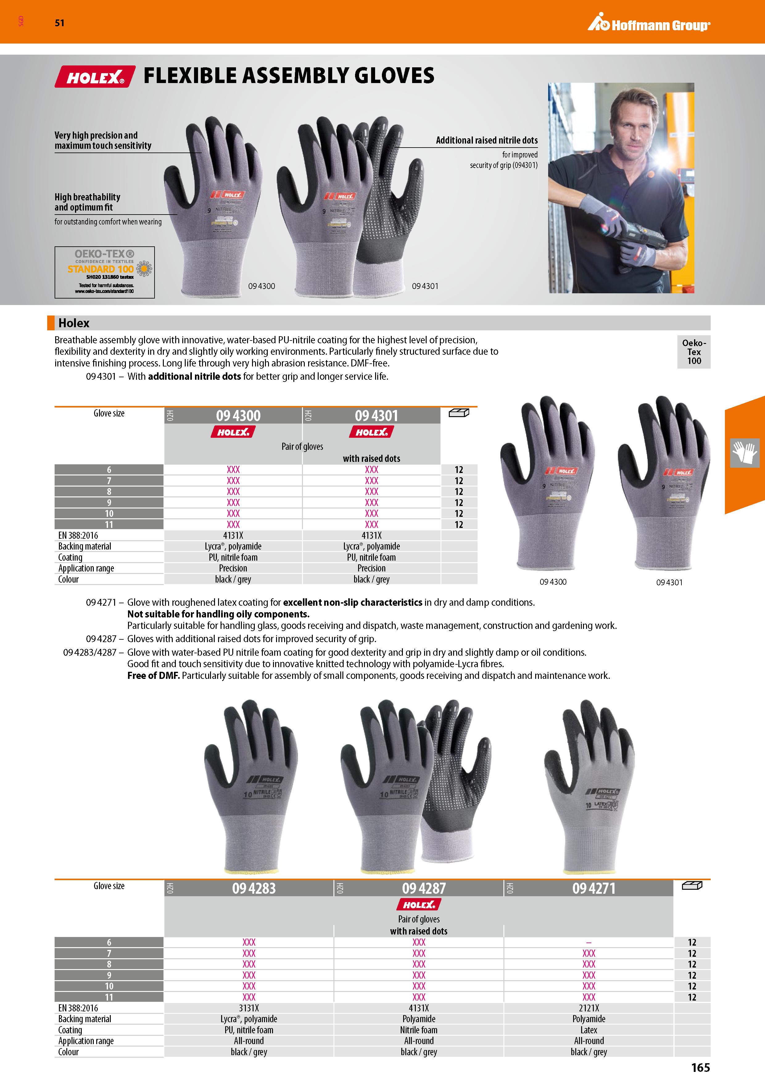 165 SGD Hoffmann Group 51 FLEXIBLE ASSEMBLY GLOVES Very high precision and maximum touch sensitivity High breathability and optimum fit for outstandi Каталог HOFFMANN GROUP 2020 Средства индивидуальной защиты органов зрения дыхания кожи СИЗ от поражения электрическим током шума Защитные перчатки Очки Специальная одежда Стр. 165