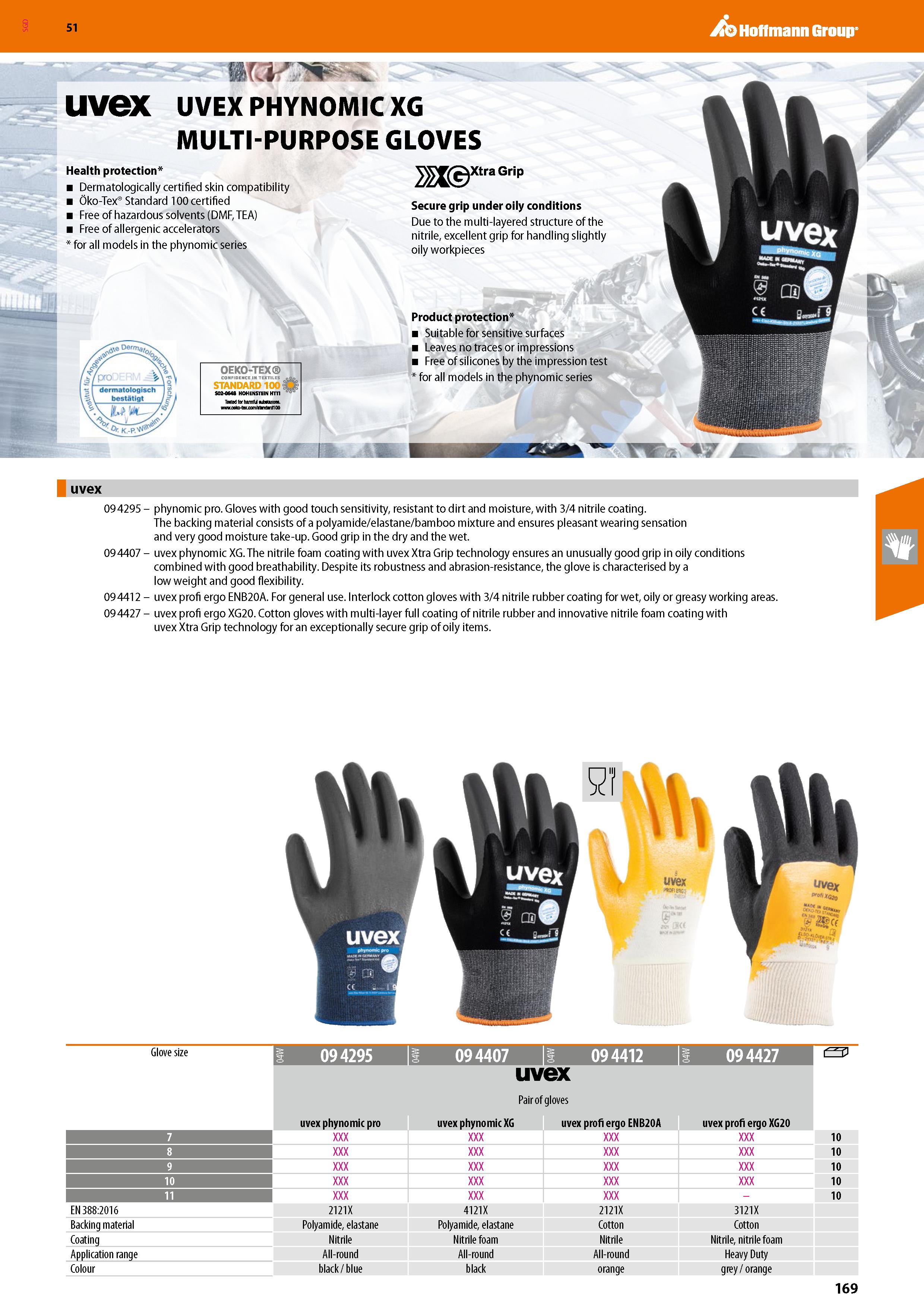 169 SGD Hoffmann Group 51 UVeX UVEX PHYNOMIC XG MULTI-PURPOSE GLOVES Health protection Dermatologically certified skin compatibility Oko-Tex Standard Каталог HOFFMANN GROUP 2020 Средства индивидуальной защиты органов зрения дыхания кожи СИЗ от поражения электрическим током шума Защитные перчатки Очки Специальная одежда Стр. 169