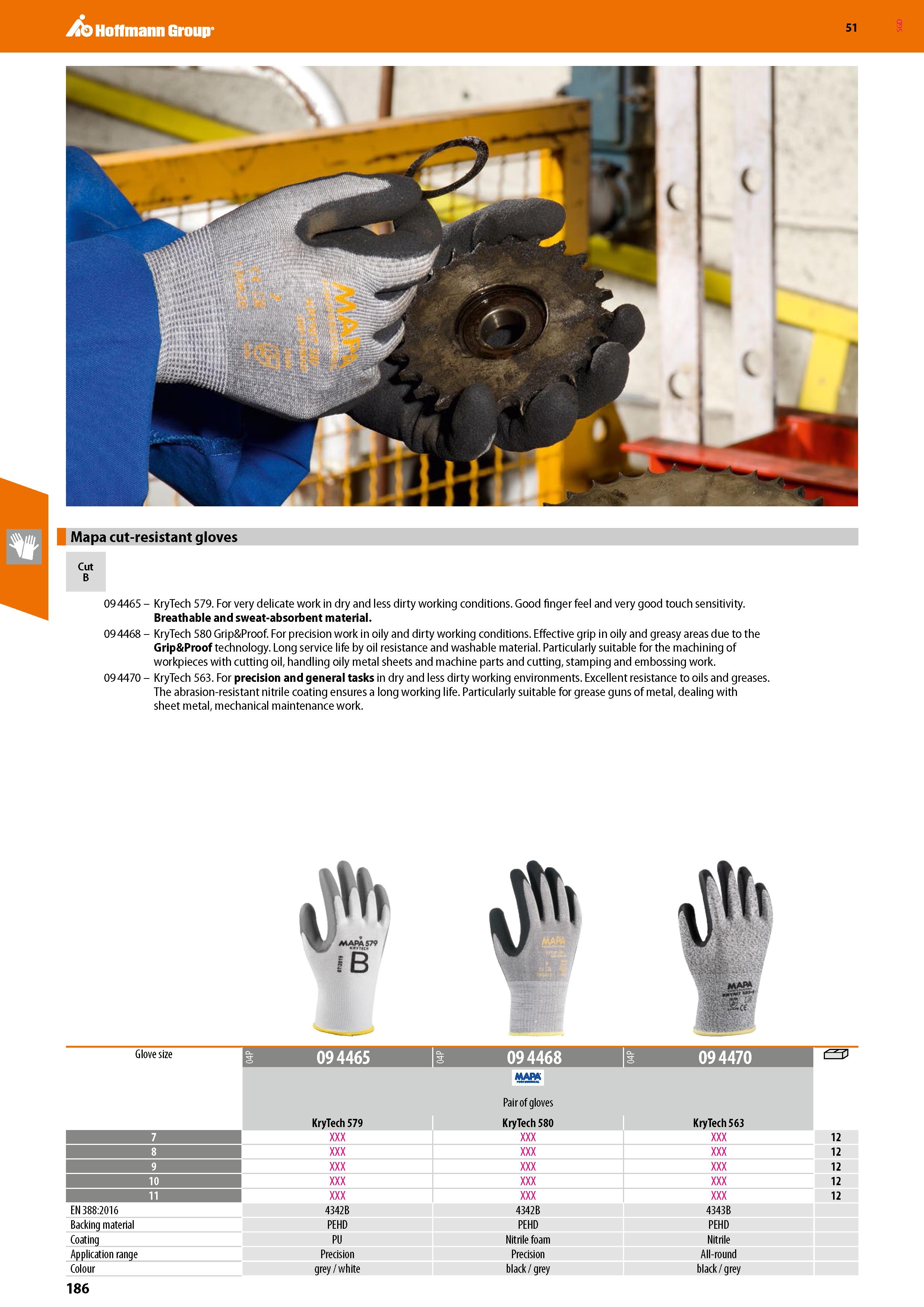 186 Hoffmann Group 51 Mapa cut-resistant gloves Cut 094465 - KryTech 579 For very delicate work in dry and less dirty working conditions Good finger Каталог HOFFMANN GROUP 2020 Средства индивидуальной защиты органов зрения дыхания кожи СИЗ от поражения электрическим током шума Защитные перчатки Очки Специальная одежда Стр. 186