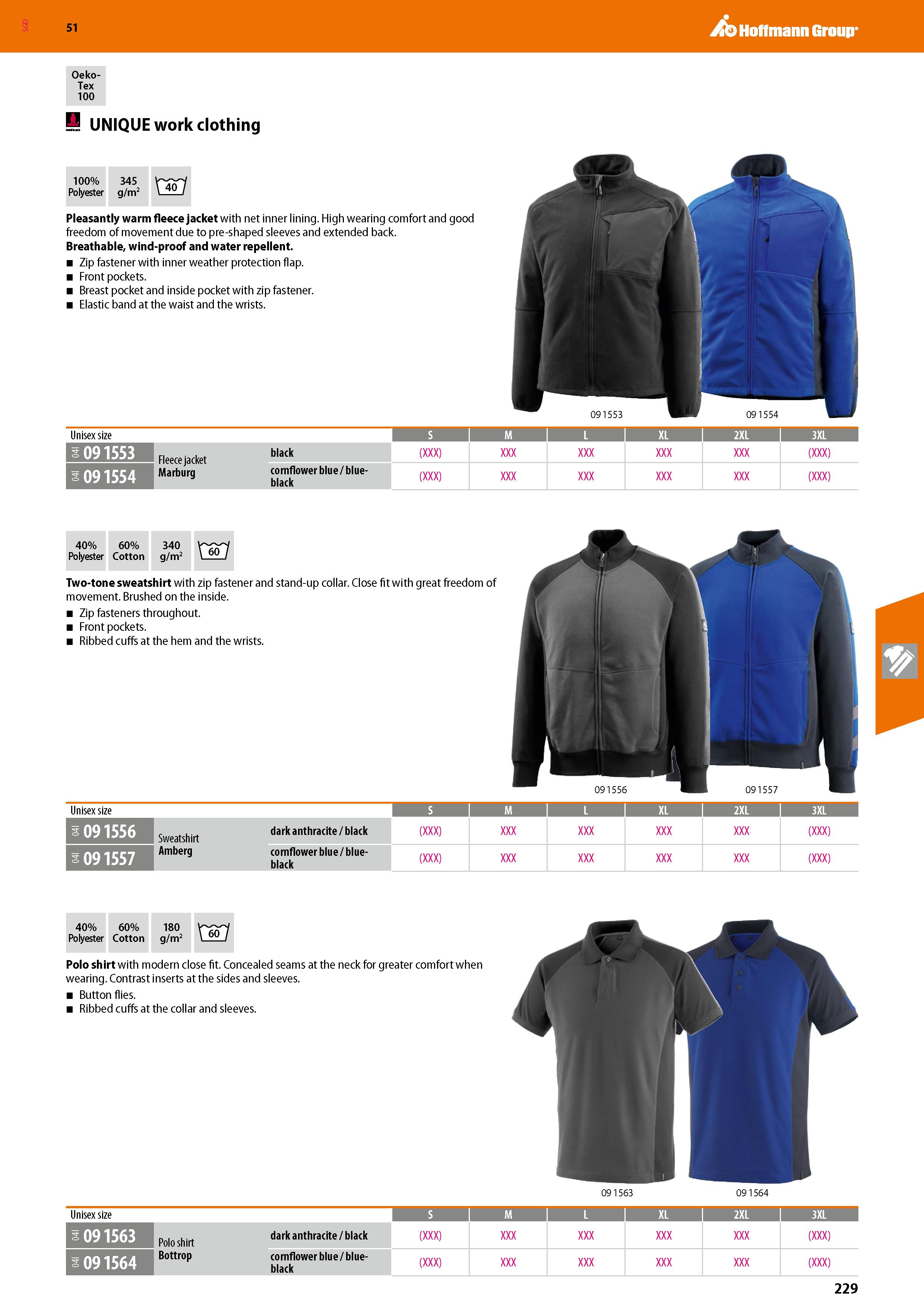 229 SGD Hoffmann Group 51 Oeko- Tex 100 S UNIQUE work clothing Xa01 100% 345 Polyester g/m2 Pleasantly warm fleece jacket with net inner lining High Каталог HOFFMANN GROUP 2020 Средства индивидуальной защиты органов зрения дыхания кожи СИЗ от поражения электрическим током шума Защитные перчатки Очки Специальная одежда Стр. 229