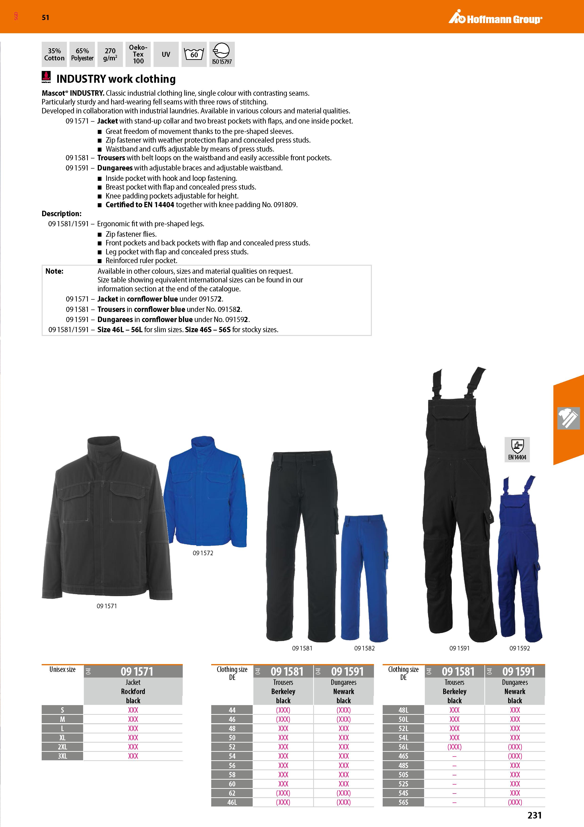 231 SGD Hoffmann Group 51 35% Cotton 65% Polyester 270 g/m2 Oeko- Tex 100 UV 'mn Q ISO 15797 S INDUSTRY work clothing Mascot INDUSTRY Classic industr Каталог HOFFMANN GROUP 2020 Средства индивидуальной защиты органов зрения дыхания кожи СИЗ от поражения электрическим током шума Защитные перчатки Очки Специальная одежда Стр. 231