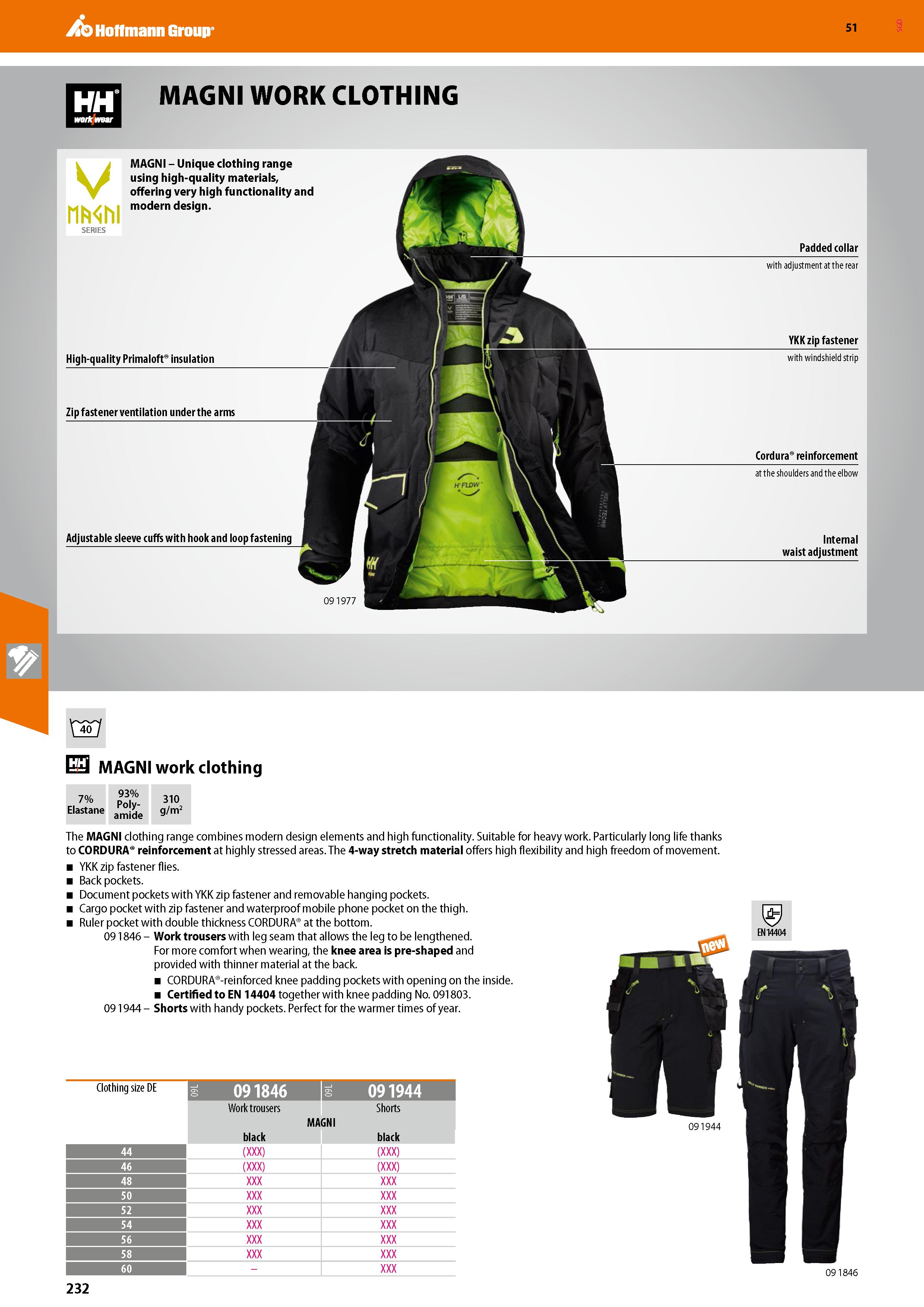 232 Hoffmann Group 51 MAGNI WORK CLOTHING MAGNI - Unique clothing range using high-quality materials, offering very high functionality and modern des Каталог HOFFMANN GROUP 2020 Средства индивидуальной защиты органов зрения дыхания кожи СИЗ от поражения электрическим током шума Защитные перчатки Очки Специальная одежда Стр. 232