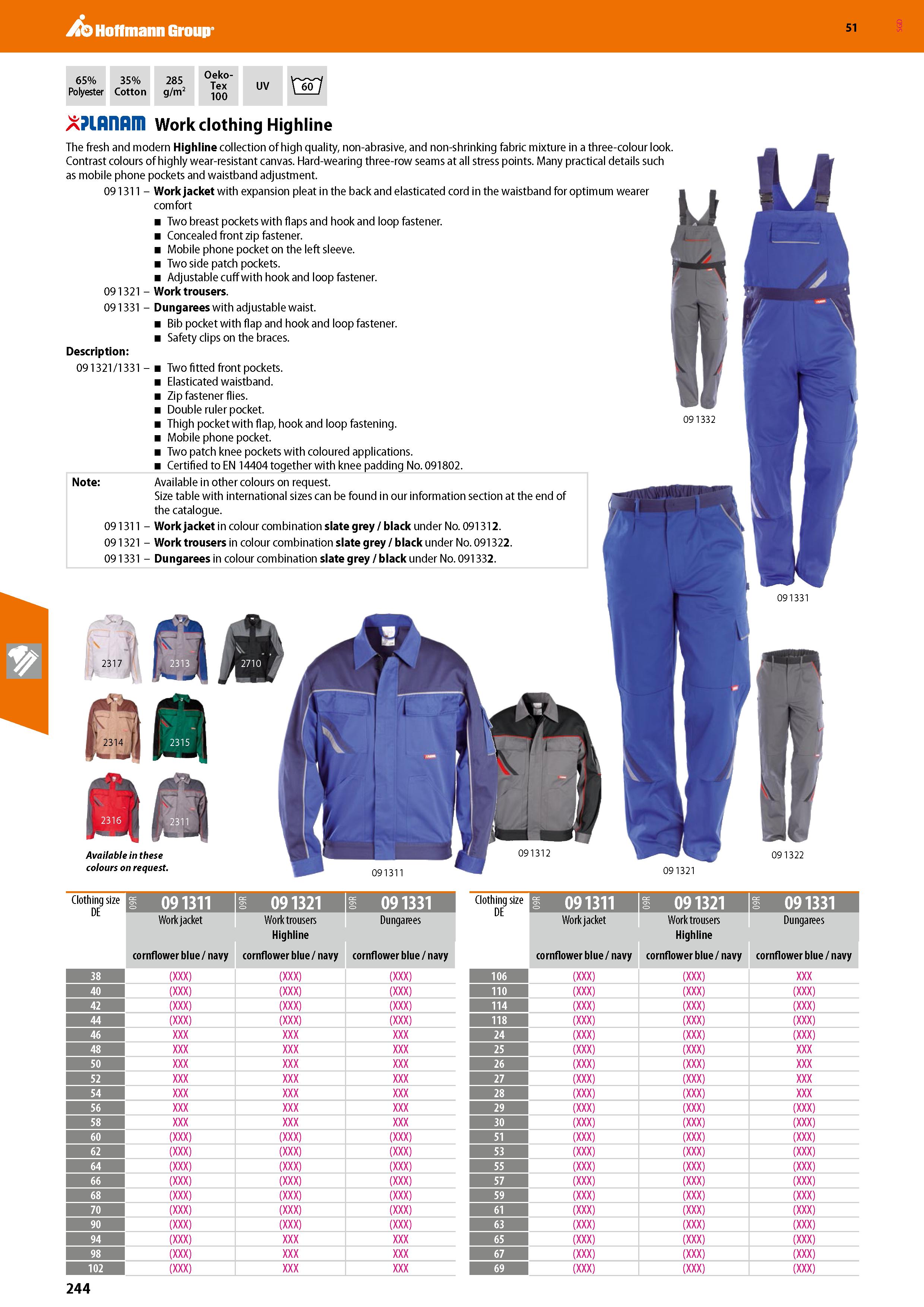 244 Hoffmann Group 51 65% Polyester 35% Cotton 285 g/m2 Oeko- Tex 100 UV XPinnnm Work clothing Highline The fresh and modern Highline collection of h Каталог HOFFMANN GROUP 2020 Средства индивидуальной защиты органов зрения дыхания кожи СИЗ от поражения электрическим током шума Защитные перчатки Очки Специальная одежда Стр. 244