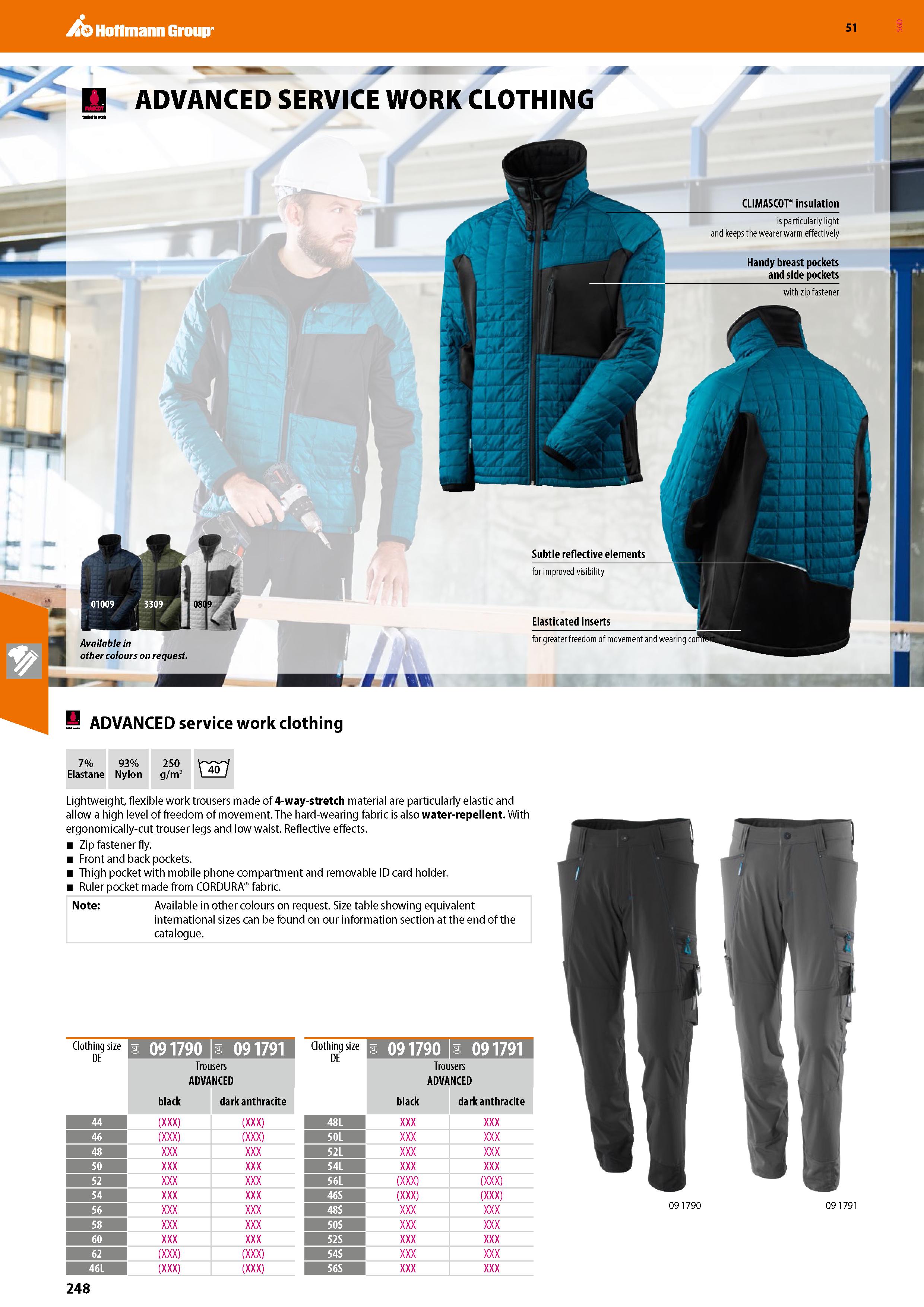 248 Hoffmann Group 51 ADVANCED SERVICE WORK CLOTHING CLIMASCOT insulation is particularly light and keeps the wearer warm effectively Handy breast po Каталог HOFFMANN GROUP 2020 Средства индивидуальной защиты органов зрения дыхания кожи СИЗ от поражения электрическим током шума Защитные перчатки Очки Специальная одежда Стр. 248
