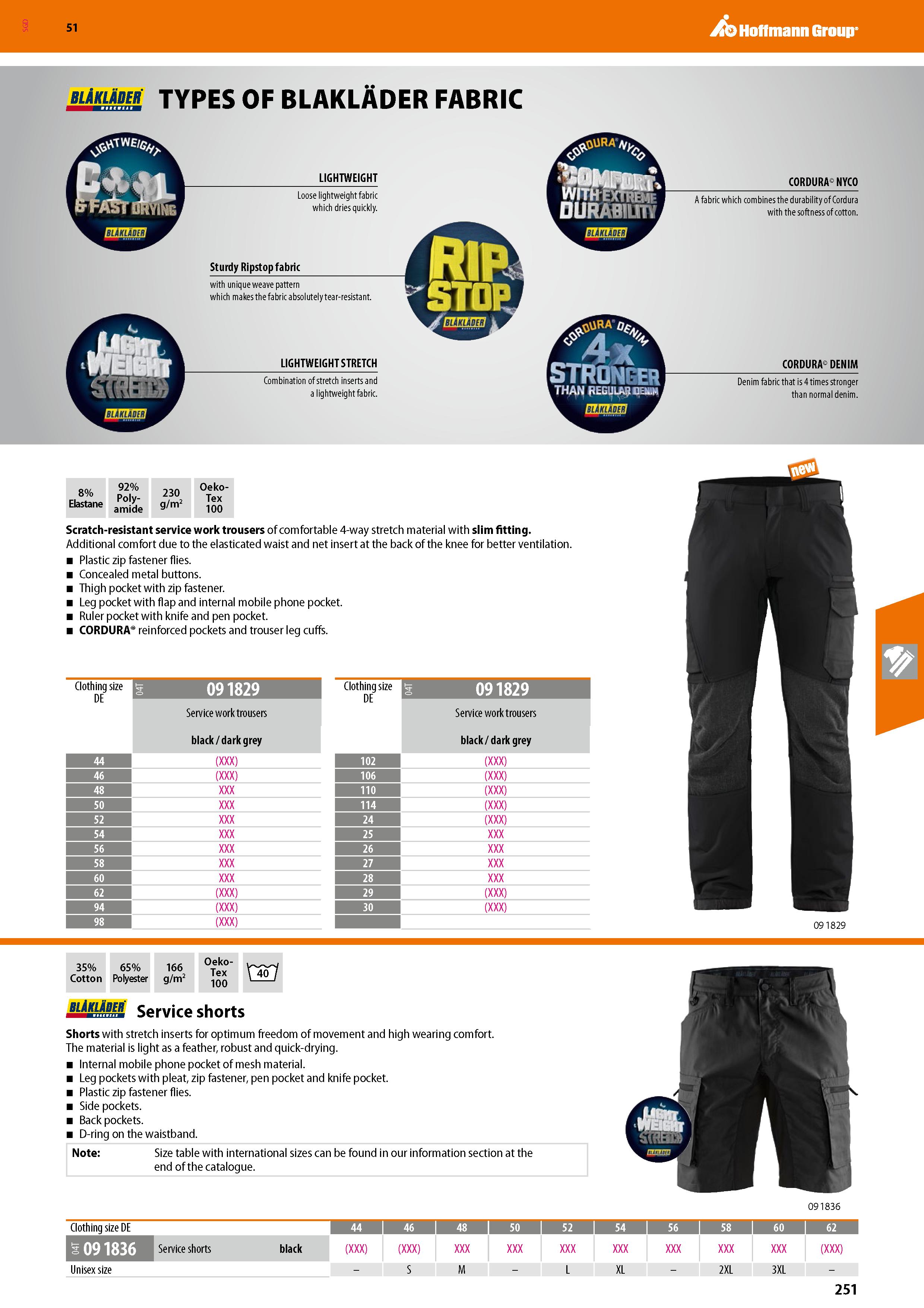 251 SGD Hoffmann Group 51 BLAKLAOER TYPES OF BLAKLADER FABRIC LIGHTWEIGHT Loose lightweight fabric which dries quickly Sturdy Ripstop fabric with uni Каталог HOFFMANN GROUP 2020 Средства индивидуальной защиты органов зрения дыхания кожи СИЗ от поражения электрическим током шума Защитные перчатки Очки Специальная одежда Стр. 251