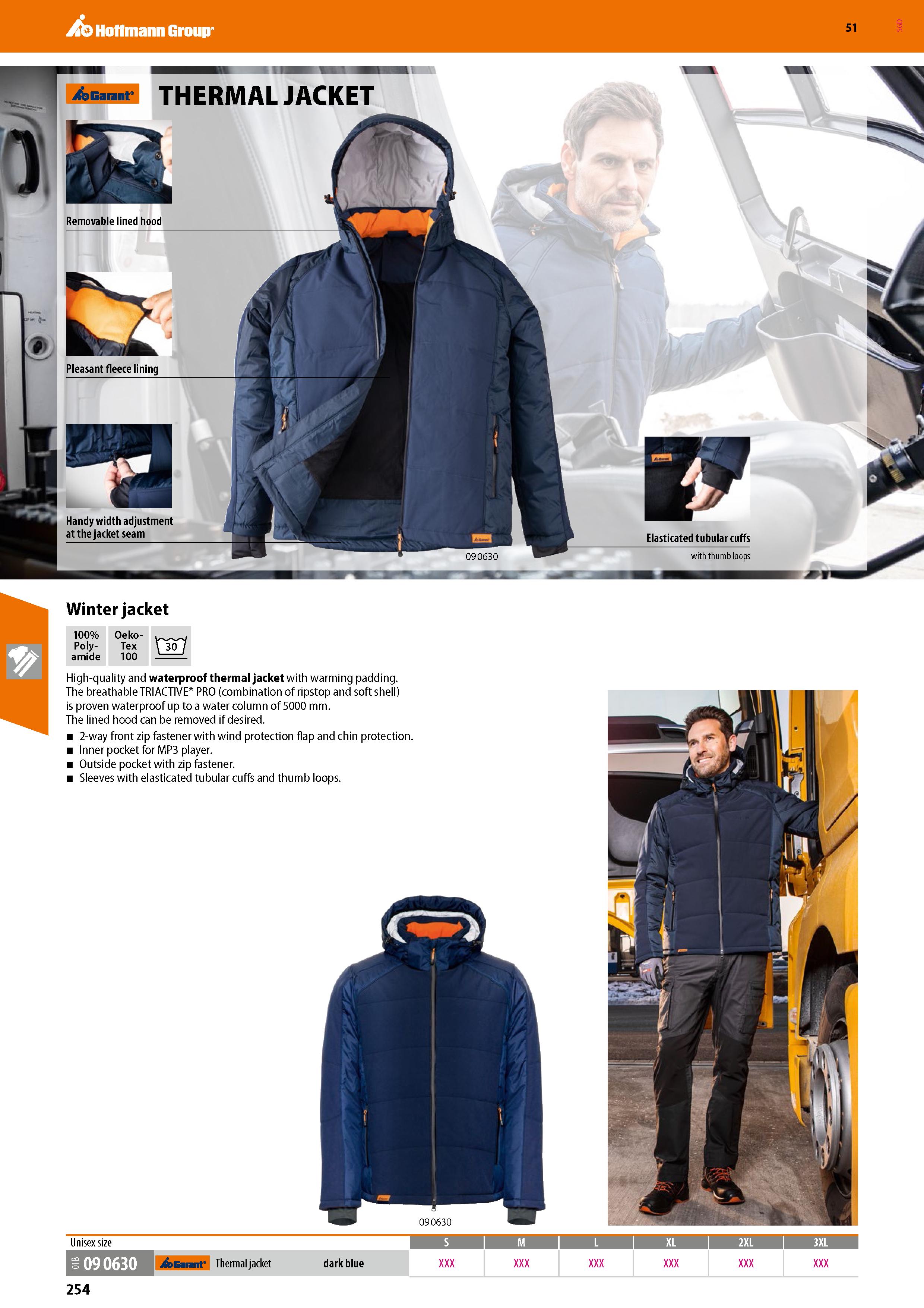 254 Hoffmann Group 51 jfcGarant THERMAL JACKET Winter jacket 100% Oeko- Poly- Tex \ 30 / amide 100 1-' High-quality and waterproof thermal jacket wit Каталог HOFFMANN GROUP 2020 Средства индивидуальной защиты органов зрения дыхания кожи СИЗ от поражения электрическим током шума Защитные перчатки Очки Специальная одежда Стр. 254