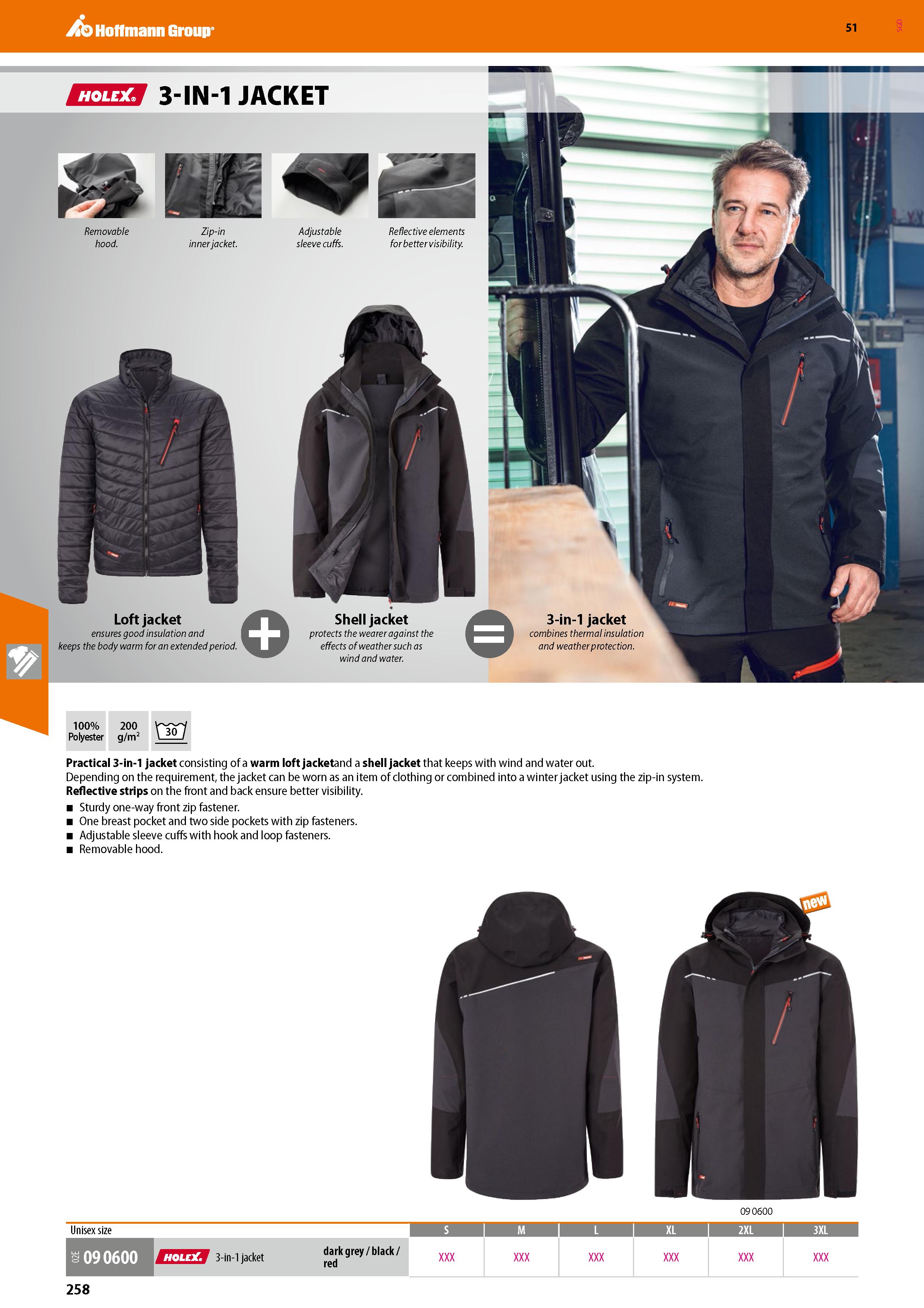 258 Hoffmann Group 51 HHES 3-IN-1 JACKET Loft jacket ensures good insulation and keeps the body warm for an extended period Shell jacket protects the Каталог HOFFMANN GROUP 2020 Средства индивидуальной защиты органов зрения дыхания кожи СИЗ от поражения электрическим током шума Защитные перчатки Очки Специальная одежда Стр. 258