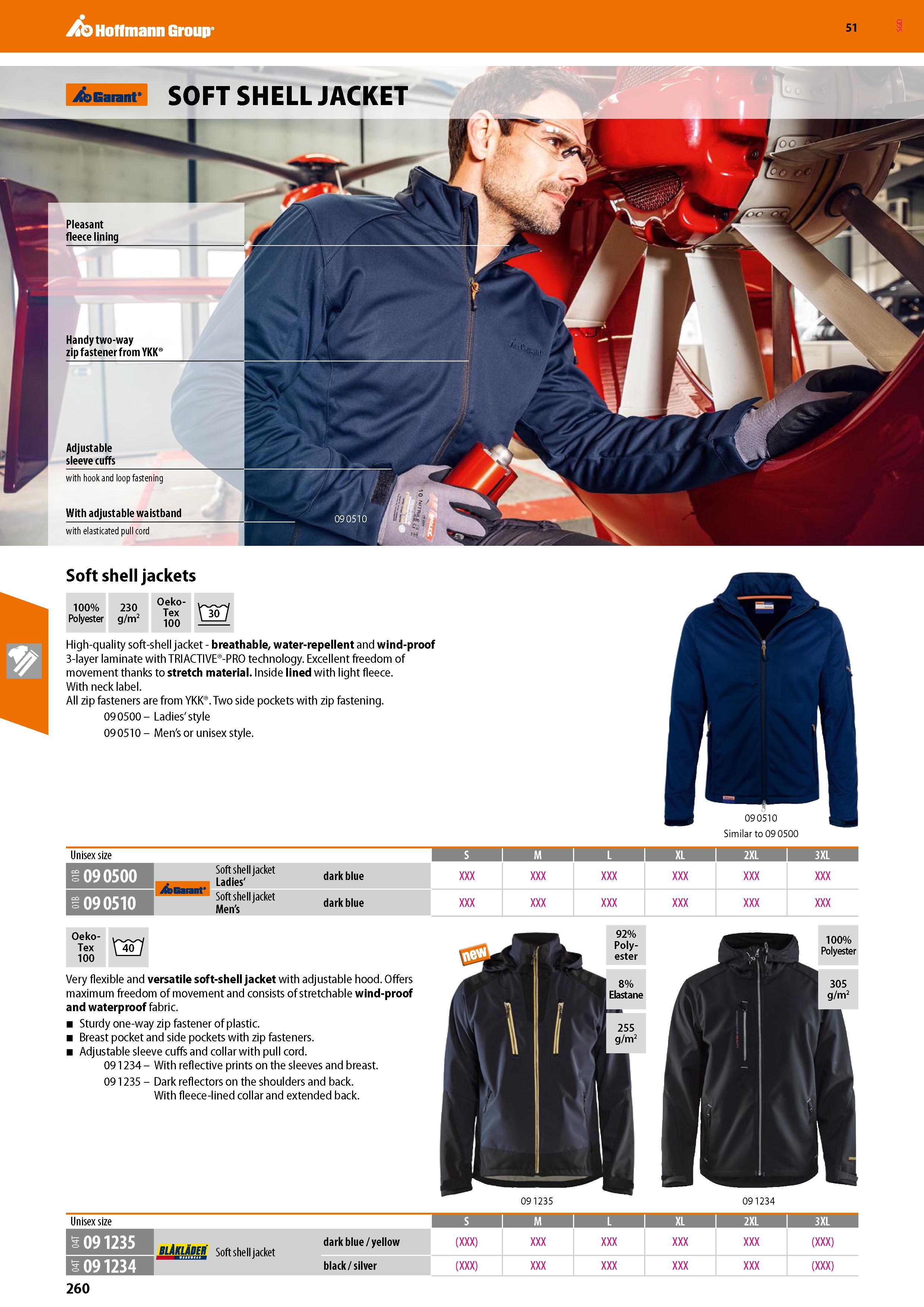 260 Hoffmann Group 51 ifcGarant’ SOFT SHELL JACKET With adjustable waistband with elasticated pull cord Soft shell jackets 100% 230 Polyester g/m2 Oe Каталог HOFFMANN GROUP 2020 Средства индивидуальной защиты органов зрения дыхания кожи СИЗ от поражения электрическим током шума Защитные перчатки Очки Специальная одежда Стр. 260