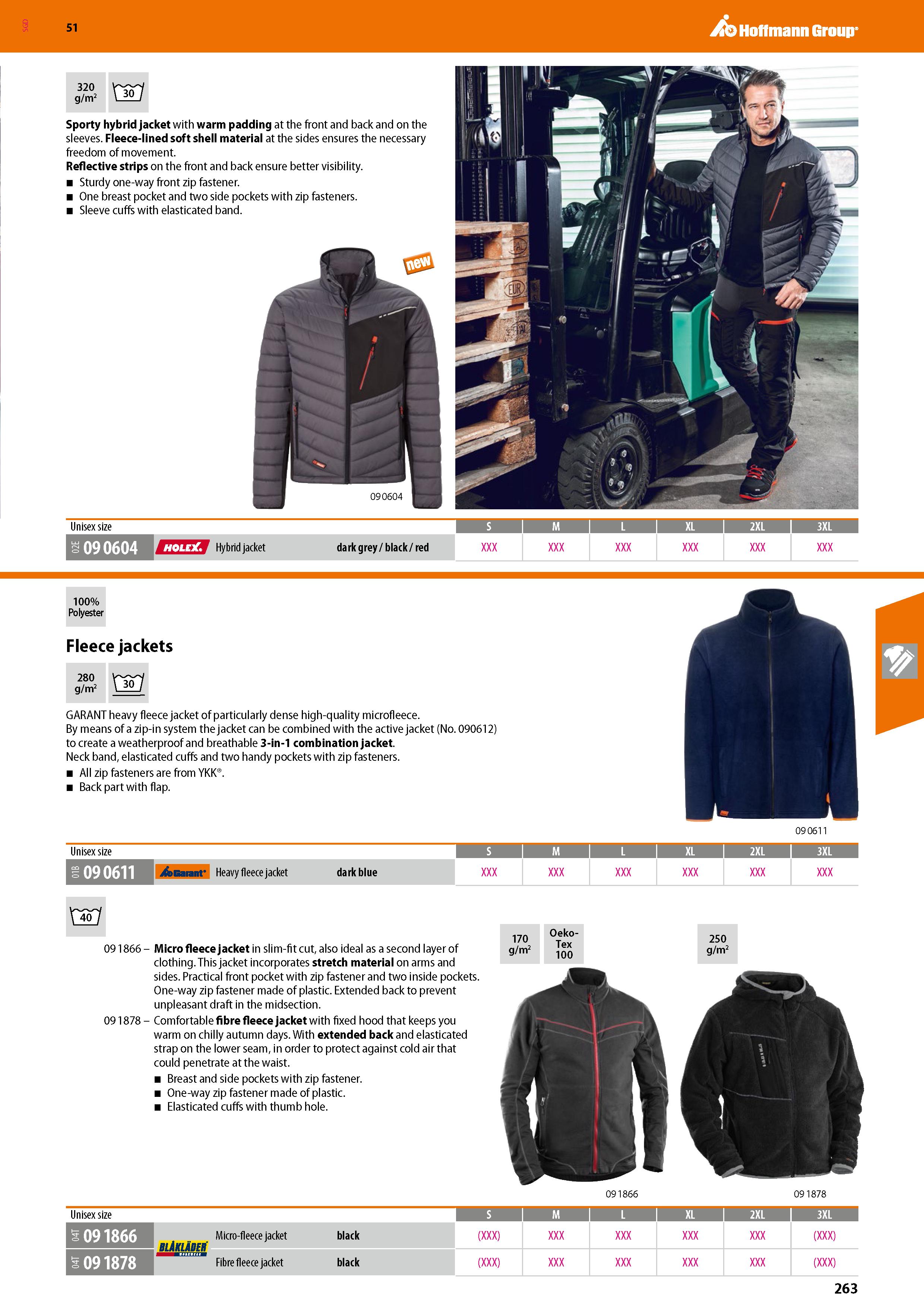 263 SGD Hoffmann Group 51 2 '&I Sporty hybrid jacket with warm padding at the front and back and on the sleeves Fleece-lined soft shell material at t Каталог HOFFMANN GROUP 2020 Средства индивидуальной защиты органов зрения дыхания кожи СИЗ от поражения электрическим током шума Защитные перчатки Очки Специальная одежда Стр. 263