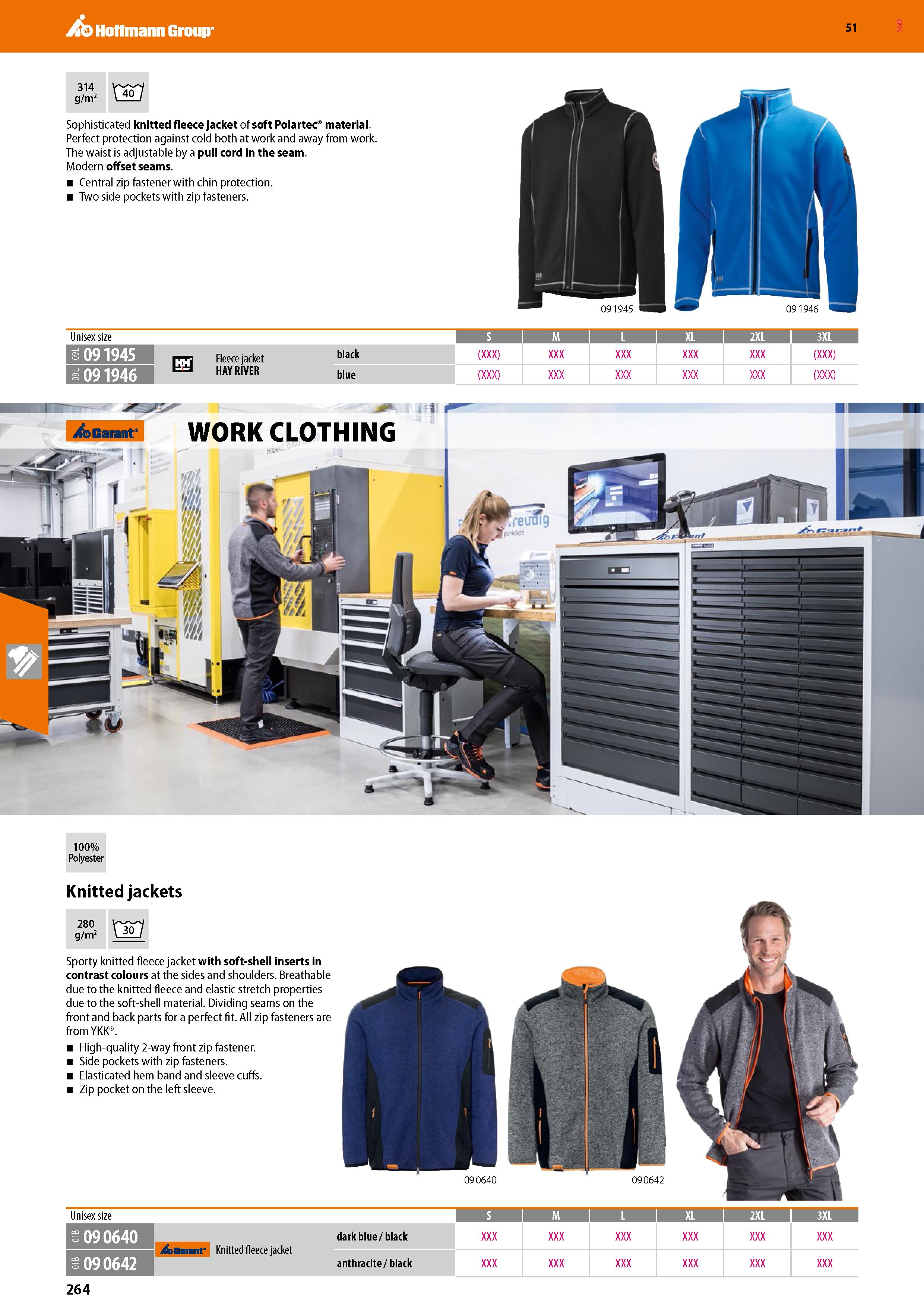264 Hoffmann Group 51 t 7 Sophisticated knitted fleece jacket of soft Polartec material Perfect protection against cold both at work and away from wo Каталог HOFFMANN GROUP 2020 Средства индивидуальной защиты органов зрения дыхания кожи СИЗ от поражения электрическим током шума Защитные перчатки Очки Специальная одежда Стр. 264