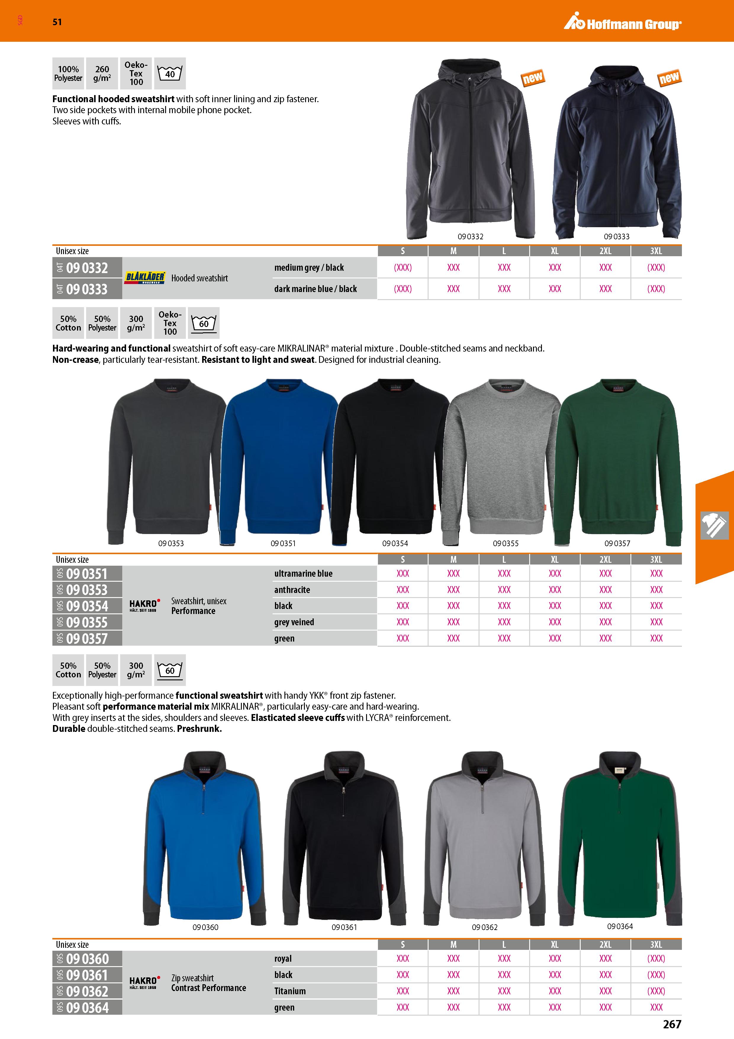 267 SGD Hoffmann Group 51 100% Polyester 260 g/m2 Oeko- Tex 100 0 Functional hooded sweatshirt with soft inner lining and zip fastener Two side pocke Каталог HOFFMANN GROUP 2020 Средства индивидуальной защиты органов зрения дыхания кожи СИЗ от поражения электрическим током шума Защитные перчатки Очки Специальная одежда Стр. 267