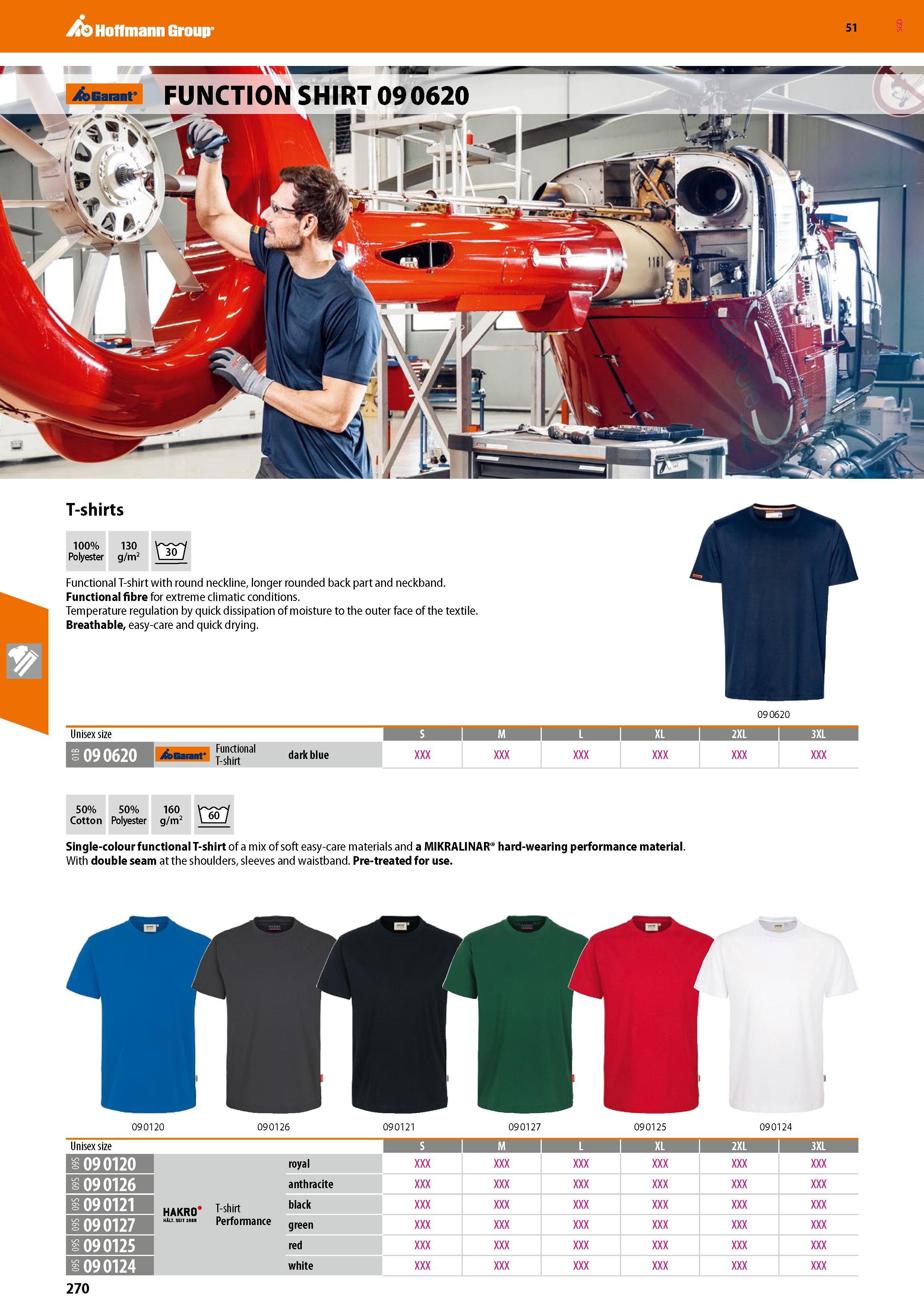 270 Hoffmann Group 51 jfeGaranr FUNCTION SHIRT 09 0620 T-shirts 100% 130 V'cr/ Polyester g/m2 \ 30 I Functional T-shirt with round neckline, longer r Каталог HOFFMANN GROUP 2020 Средства индивидуальной защиты органов зрения дыхания кожи СИЗ от поражения электрическим током шума Защитные перчатки Очки Специальная одежда Стр. 270
